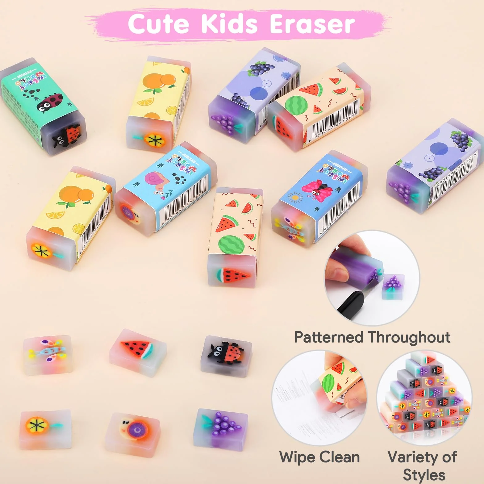 SKAMORI 60 Pezzi Matite con Gomma Gadget Compleanno Bambini, 20 Matite Bambini, 20 Gomme da Cancellare Divertenti e 20 Foglietti Adesivi, Regalini Fine Festa Compleanno Invitati
