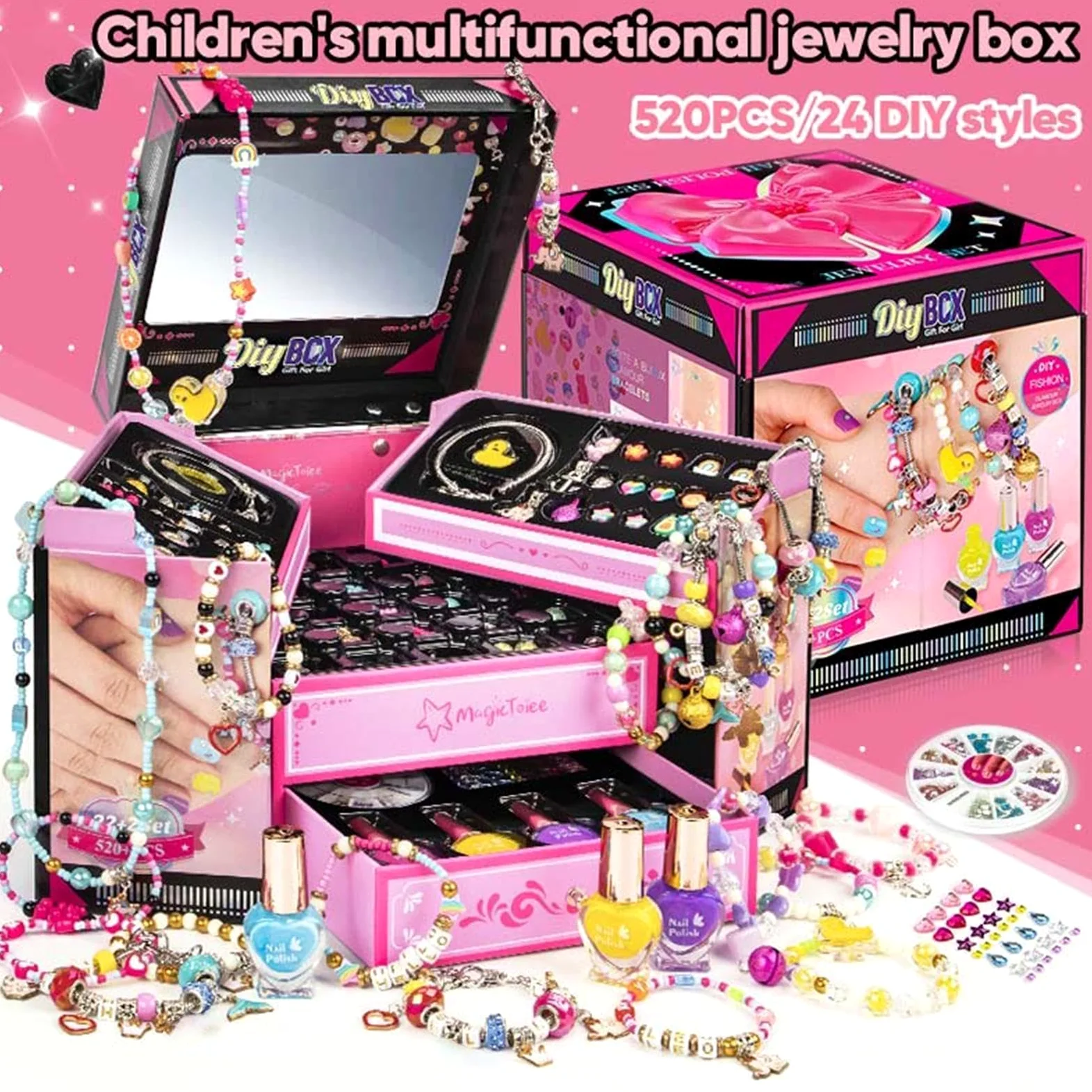 Yorajuy Set per la creazione di braccialetti con ciondoli, kit per la | creazione di gioielli per bambini, kit per creare orecchini, divertenti braccialetti per realizzare bracciali, orecchini e co