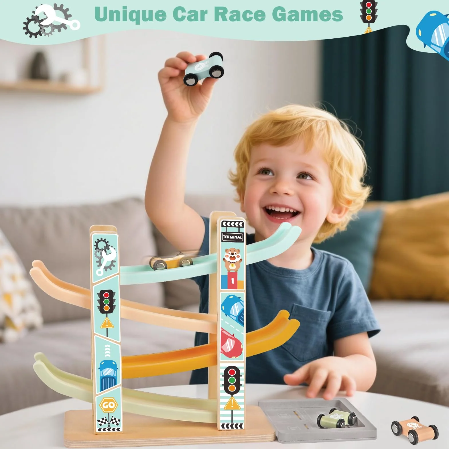 Weilim Giochi Montessori Bambini 1 Anno Legno Cubo Attività Macchinine | Cubo attività 5 lati: xilofono, martello, pesca, ingranaggi, incastri forme e blocchi impilabili. Regalo bimbo 1 anno, EN71