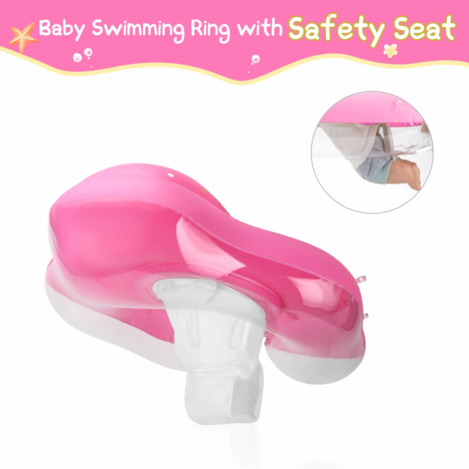 WYRIAZA Salvagente Neonato con Parasole, Salvagente Bambini 1-3 anni, Ciambella Neonato Mare, Baby Pool Float con Sedile, Doppio Airbag