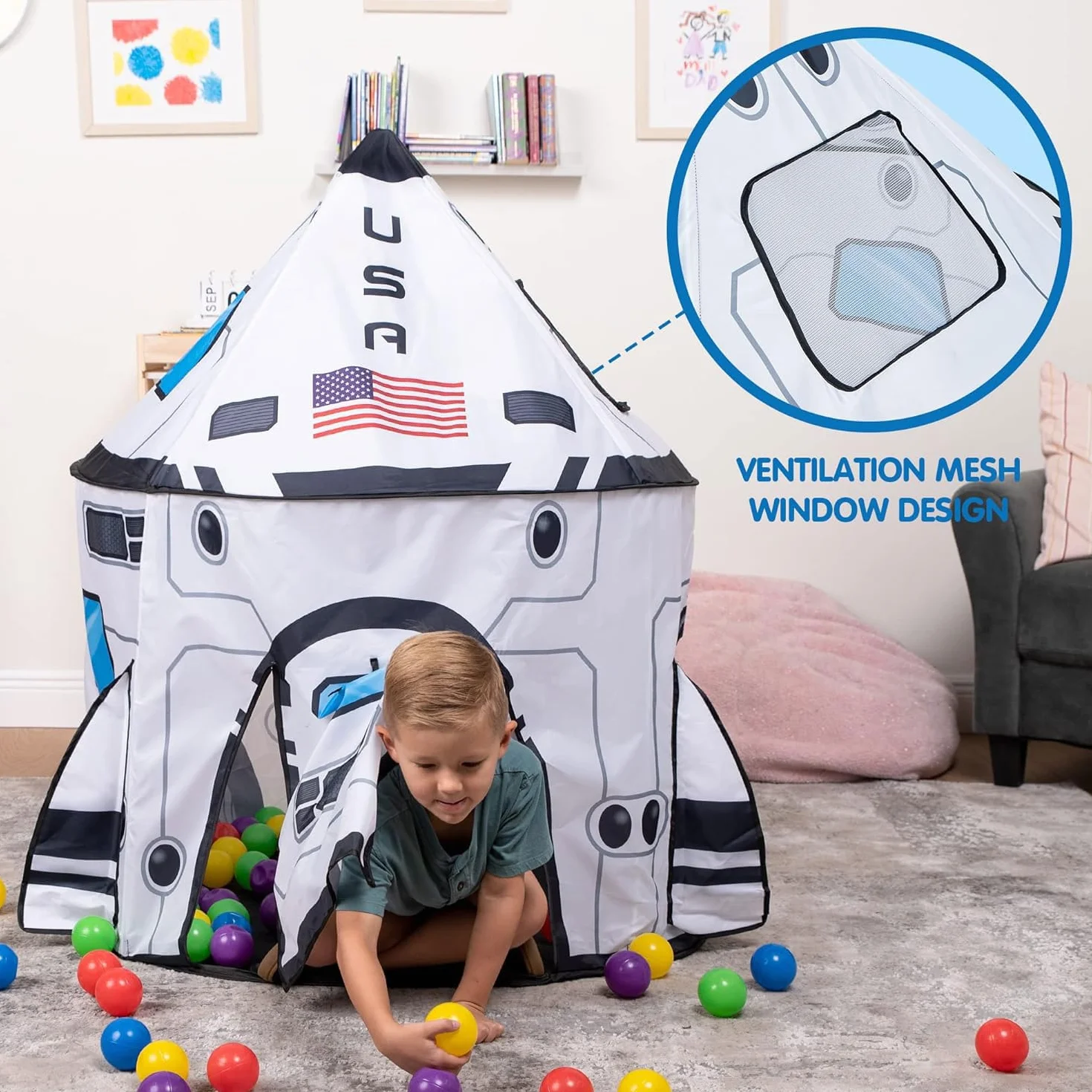 JOYIN Tenda per Bambini Razzo Spaziale Pop Up, Portatile Pieghevole Space per Interni ed Esterni