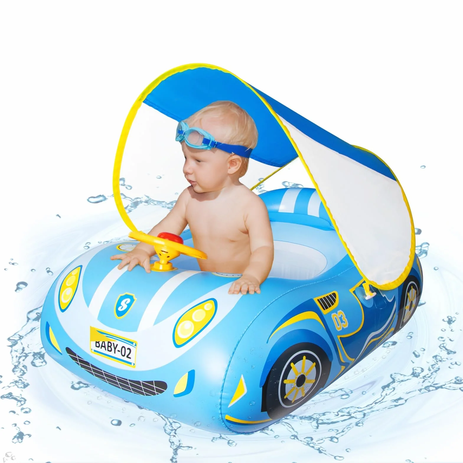 Salvagente Neonato con Parasole Spf 50+ Ninonly Piscina per Bambino 1 Anno Design Innovativo Safety Gonfiabili Neonati Piscina per Bambini 6-36 Mesi Blu
