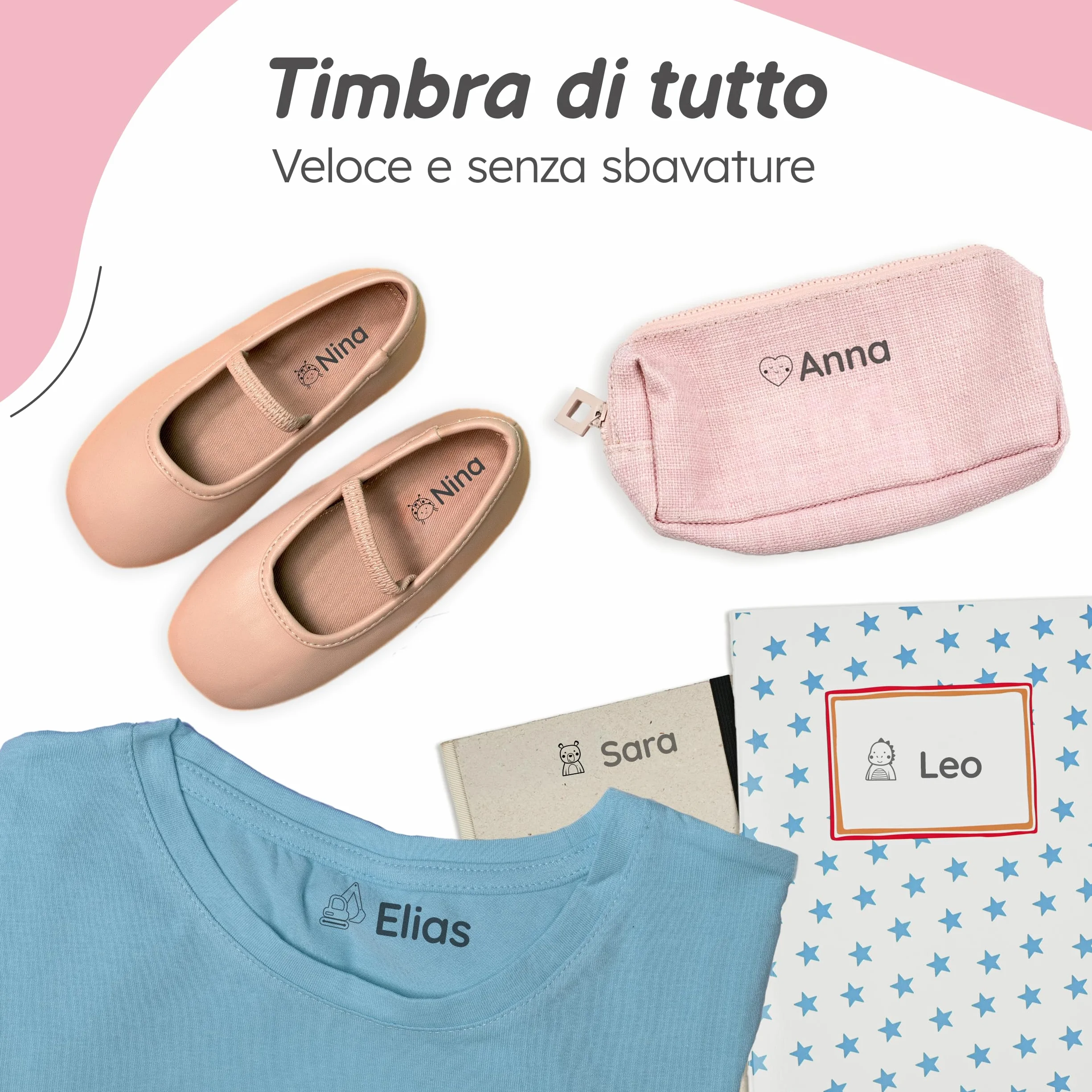 Timbro Personalizzato Per Bambini, Lavabile in Lavatrice per Abbigliamento e Oggetti