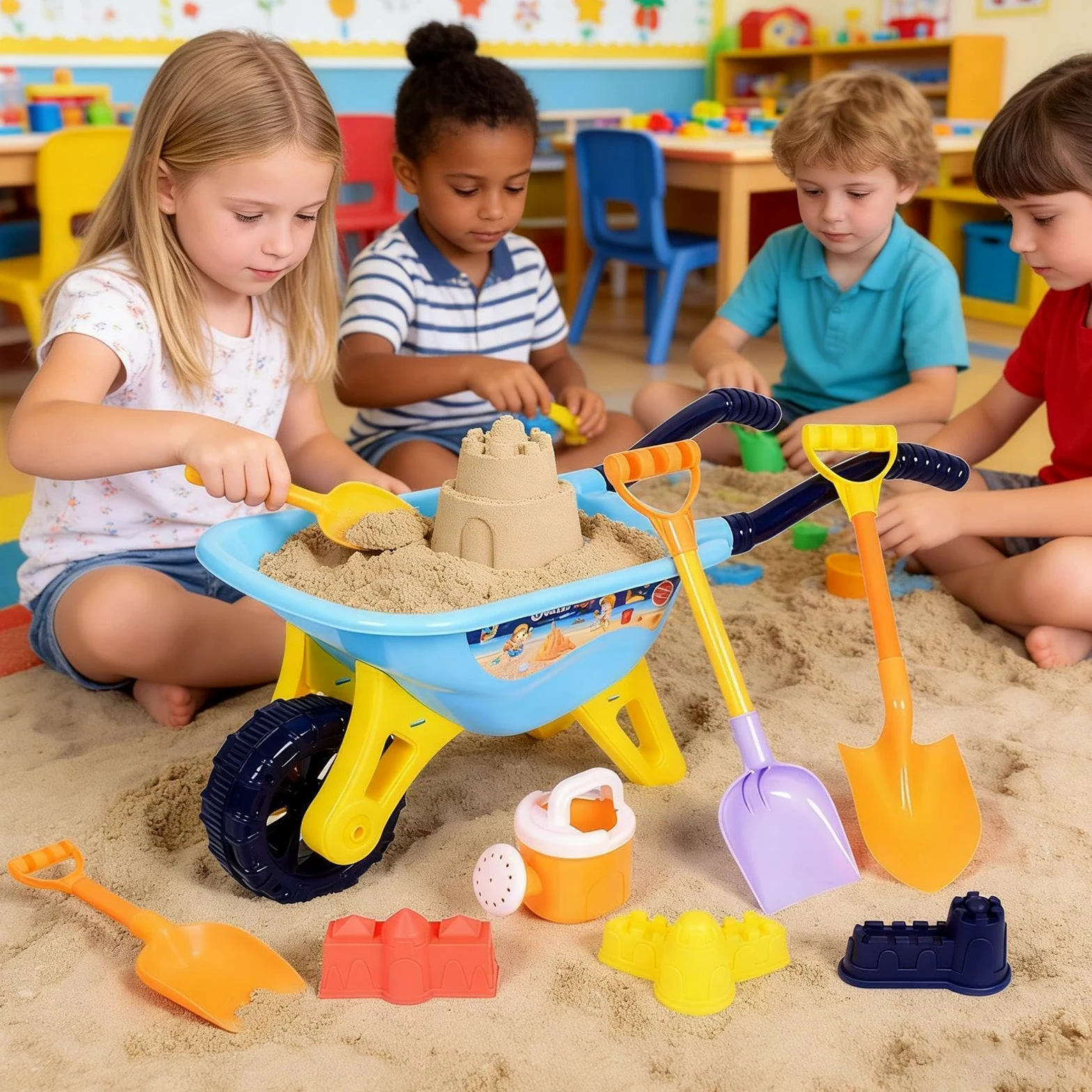 Giocattoli da Spiaggia per Bambini 7 Pezzi Secchiello Rastrello e Formine | Giochi di Sabbia per Attività all'Aperto per Feste Mare Giochi Piscina Giardino Campeggio Picnic Casa
