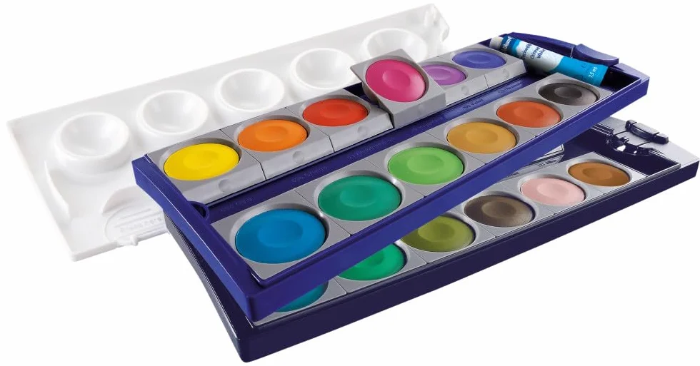 Pelikan Acquerelli, 24 Colori e 1 Tubetto di Bianco, Tavolozza Integrata, Set Colori Acquarello Per Dipingere, Set Portatile, Prodotto in Germania