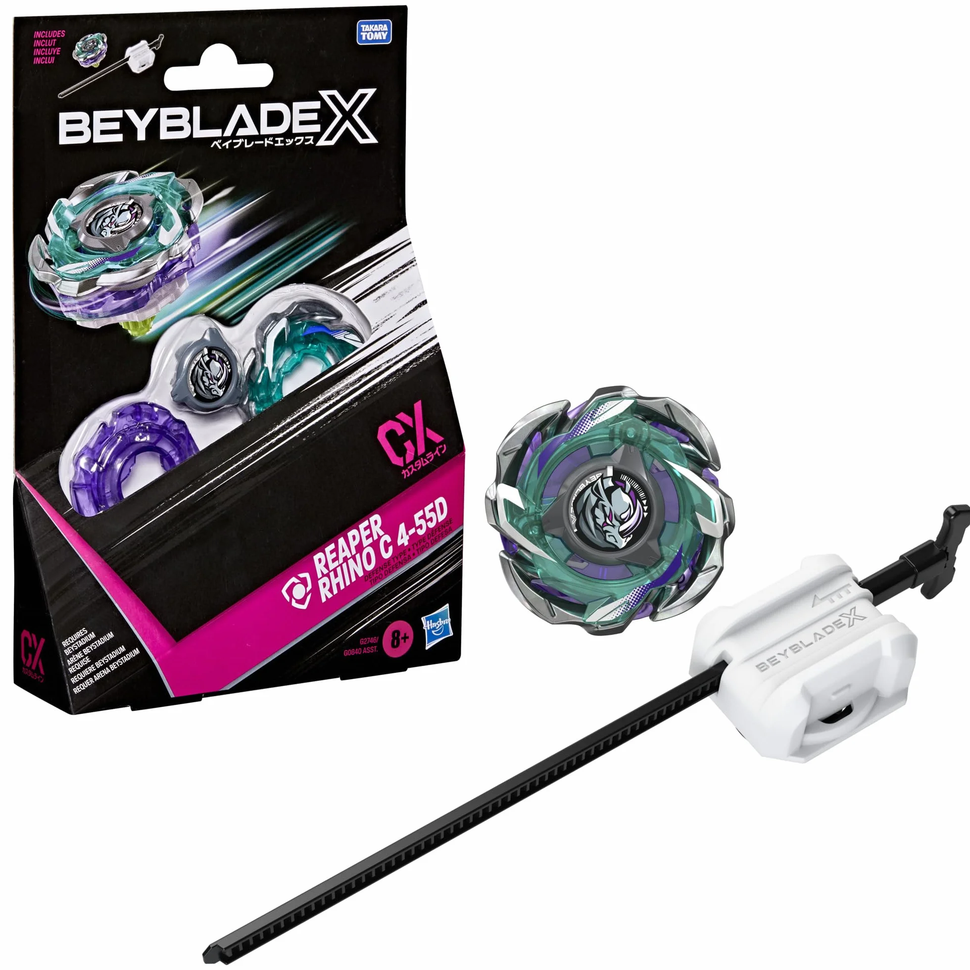 Hasbro Beyblade X Starter Pack Reaper Rhino C 4-55D CX Trottola da Difesa con Lanciatore, Giocattolo da Combattimento 8+