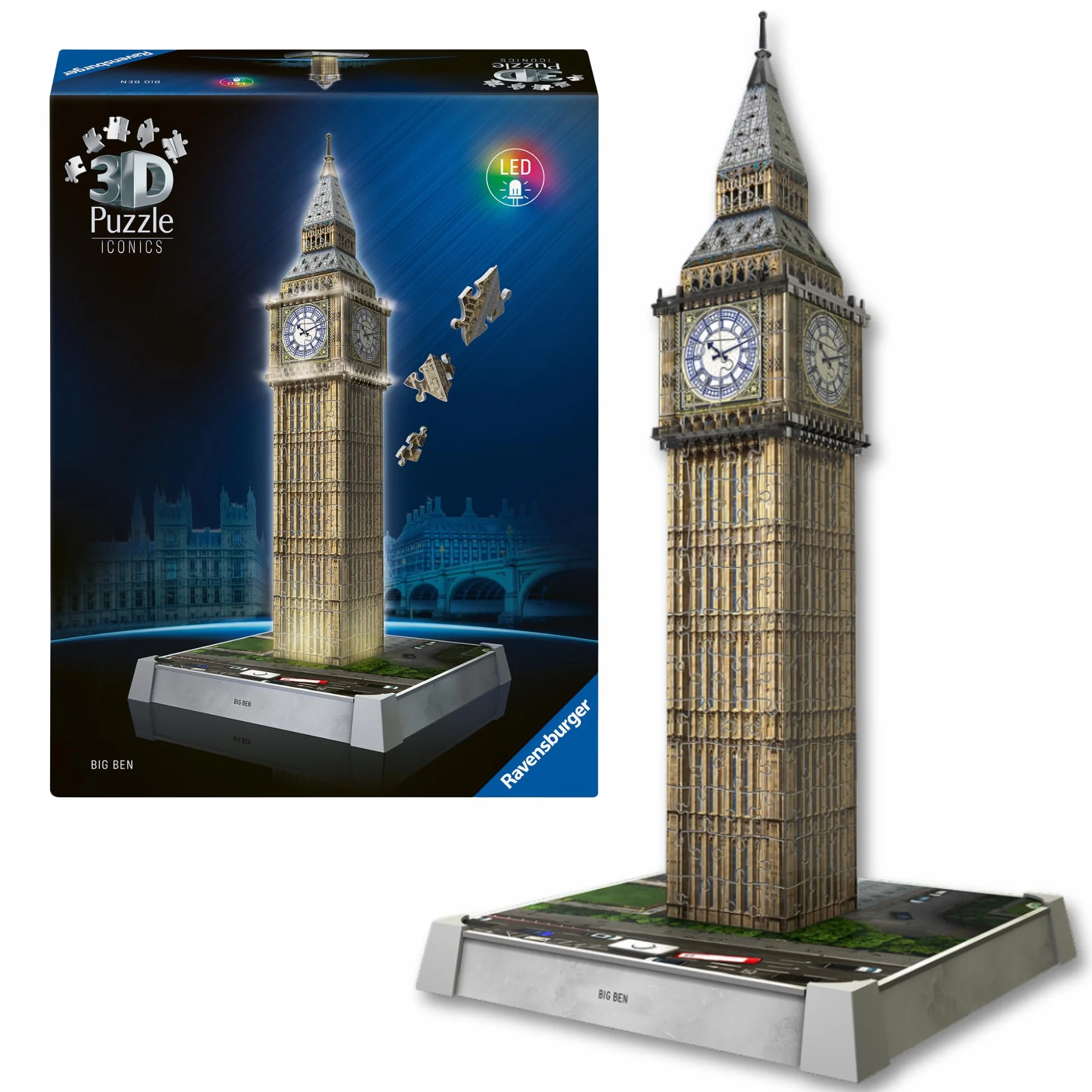 Ravensburger - Puzzle 3d Iconics Big Ben LED | Puzzle 3d Per Adulti E Bambini A Partire Dagli 8 Anni | Modellismo Da Costruire Adulti Di 216 Pezzi | Regalo Bambino 8 Anni E Più