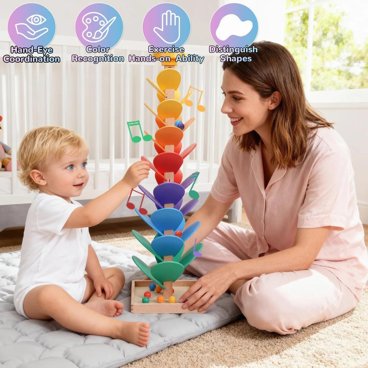 Pista di Biglie Giochi Musicali Con Biglie A Caduta E Smistamento | Giochi Di Percorso Con Palline Per Imparare I Colori Scuola 'Infanzia, Sala Giochi, Bambine E Bambini