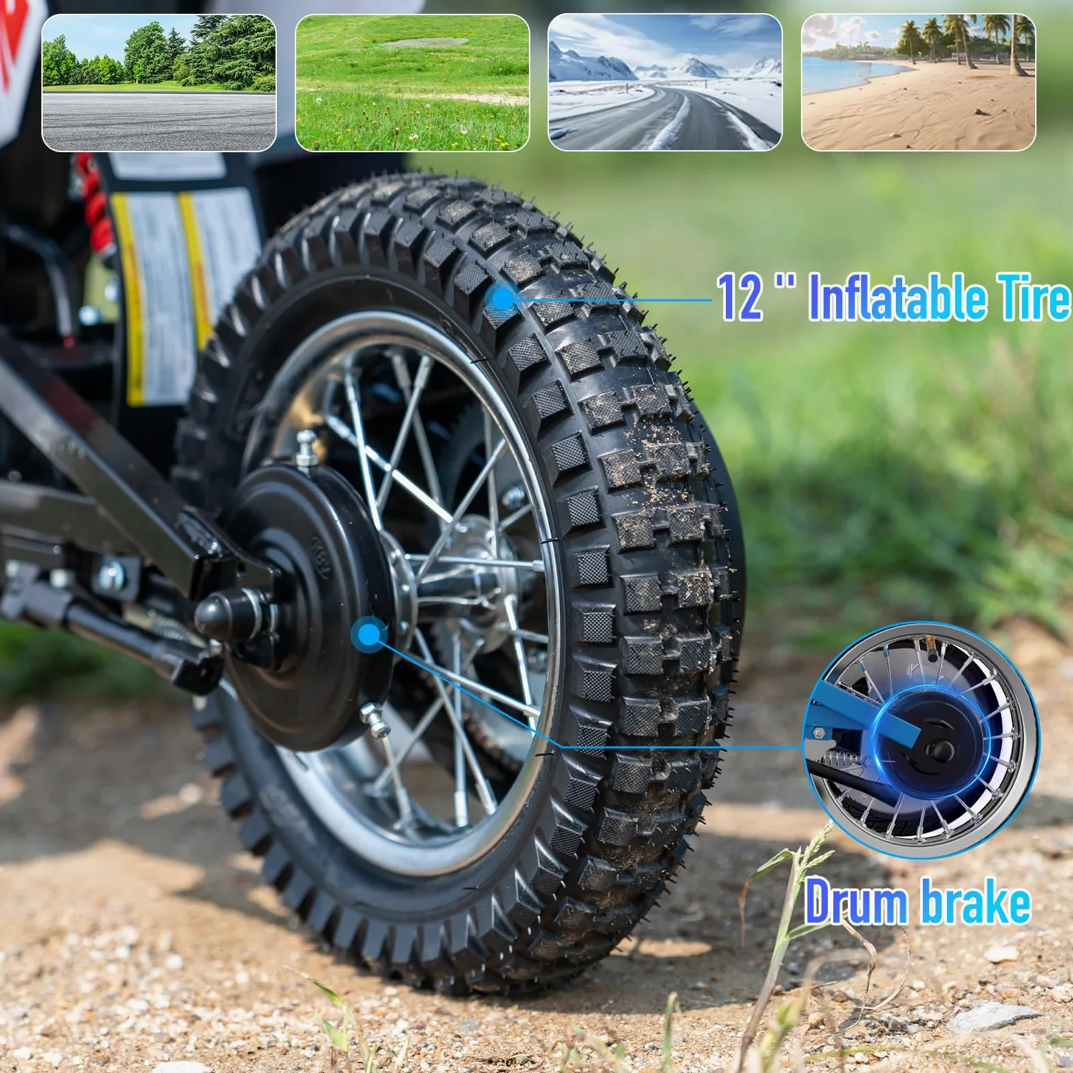 EVERCROSS EV12M PRO Motocicletta Elettrica Bambini, 300 W, Bluetooth e LED | Moto Elettrica per Bambini da 110 cm, 3 Velocità, 18 km di Autonomia, Batteria 5,2 Ah, Ruote 12 pollici, Sospensioni