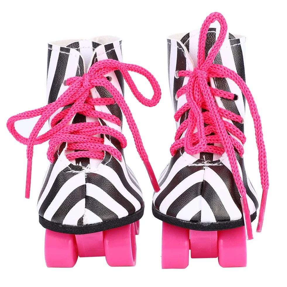 Generic Scarpe da Skate a Rotelle per Bambole Alla Moda da 18 Pollici Accessorio per Bambole Leggero di Alta qualità per Giocattoli per , Rosa (Strisce nere)