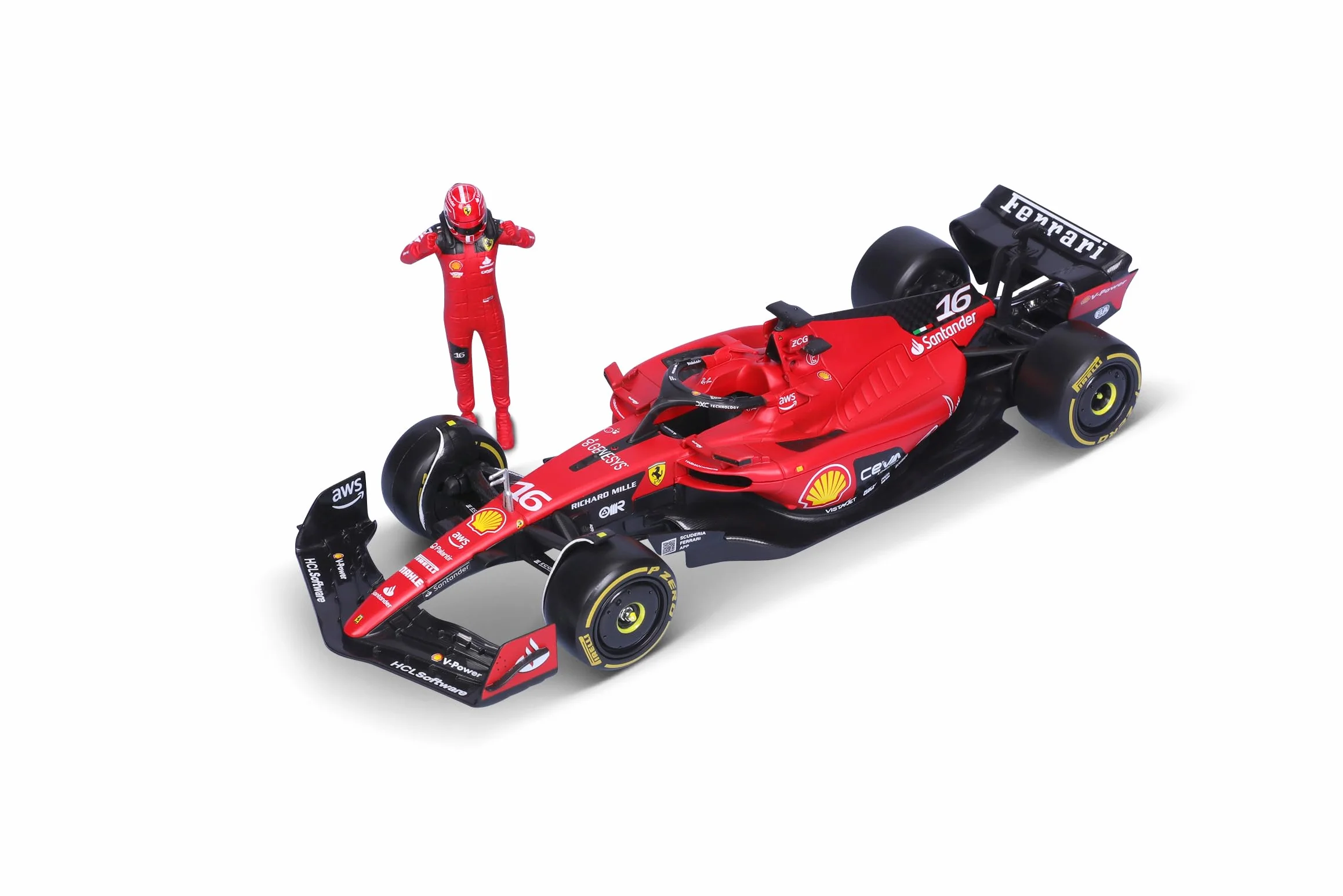 BBURAGO - Ferrari SF-23 Charles Leclerc #16 2023 - Modellino Realistico Auto in Scala 1:24 e Personaggio di Charles Leclerc, Licenza Ufficiale Ferrari, Età consigliata 14+ Anni