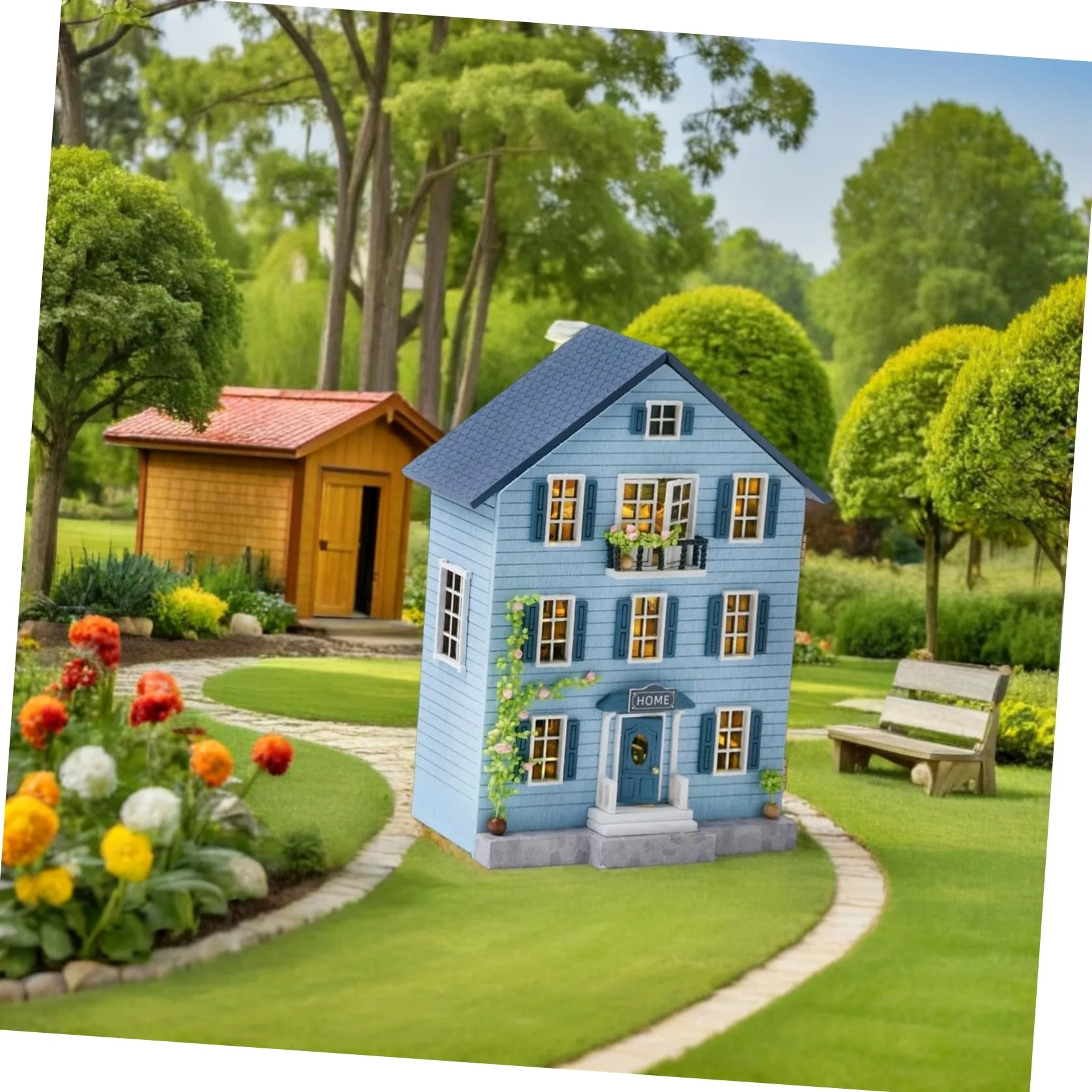 Abaodam Kit Mini Casa delle Bambole in Legno con Mobili Costruzione Artigianale Portatile per Adulti e Ragazzi Decorazione Natalizia Creativa e Collezionabile