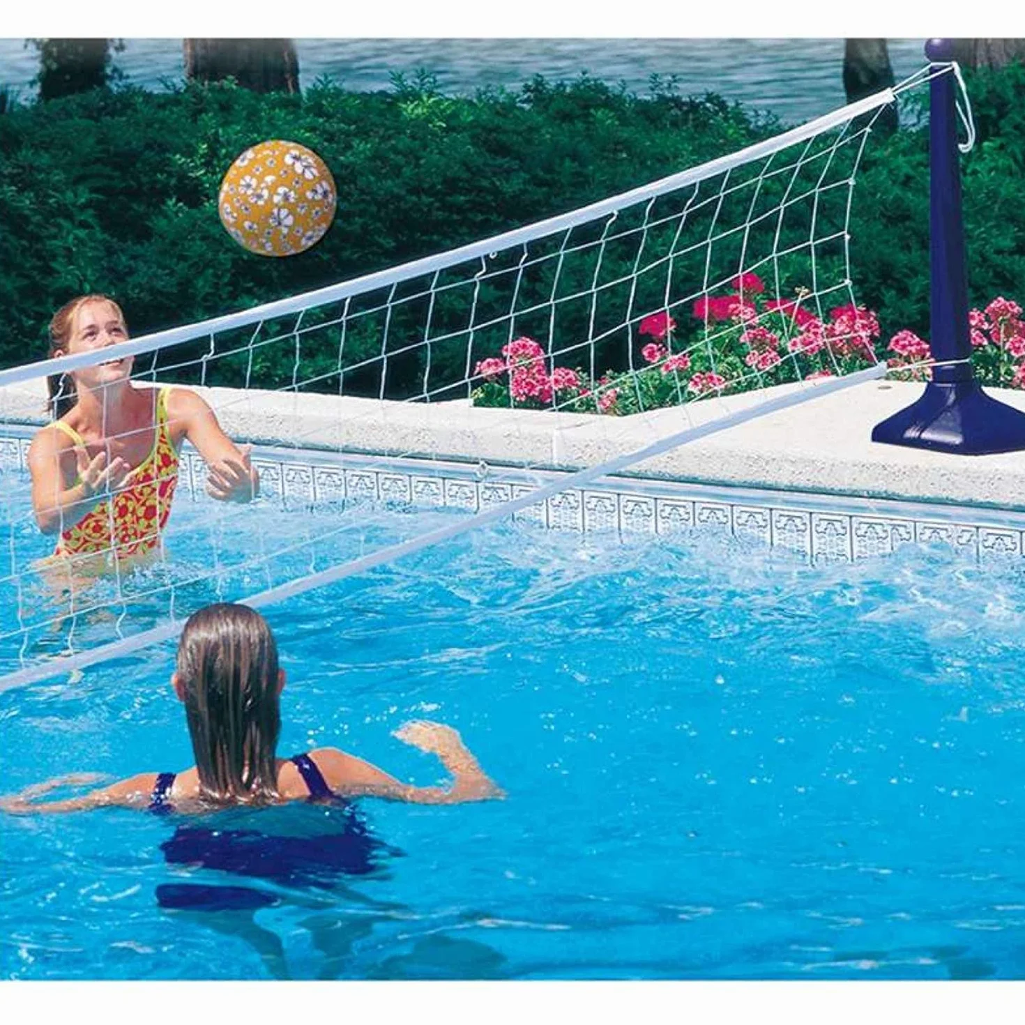 Kerlis 08231 - Set di pallavolo per piscina a rete estensibile fino a 7 m, piedi pesati, colore: blu, 8231