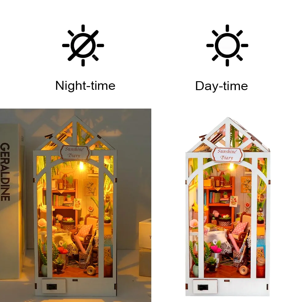 Kit fai da te con angolo per libri fai da te, in miniatura, per casa delle bambole, con luce, decorazione per libreria per il giorno di Natale, il miglior regalo per familiari, amici, diario del sole
