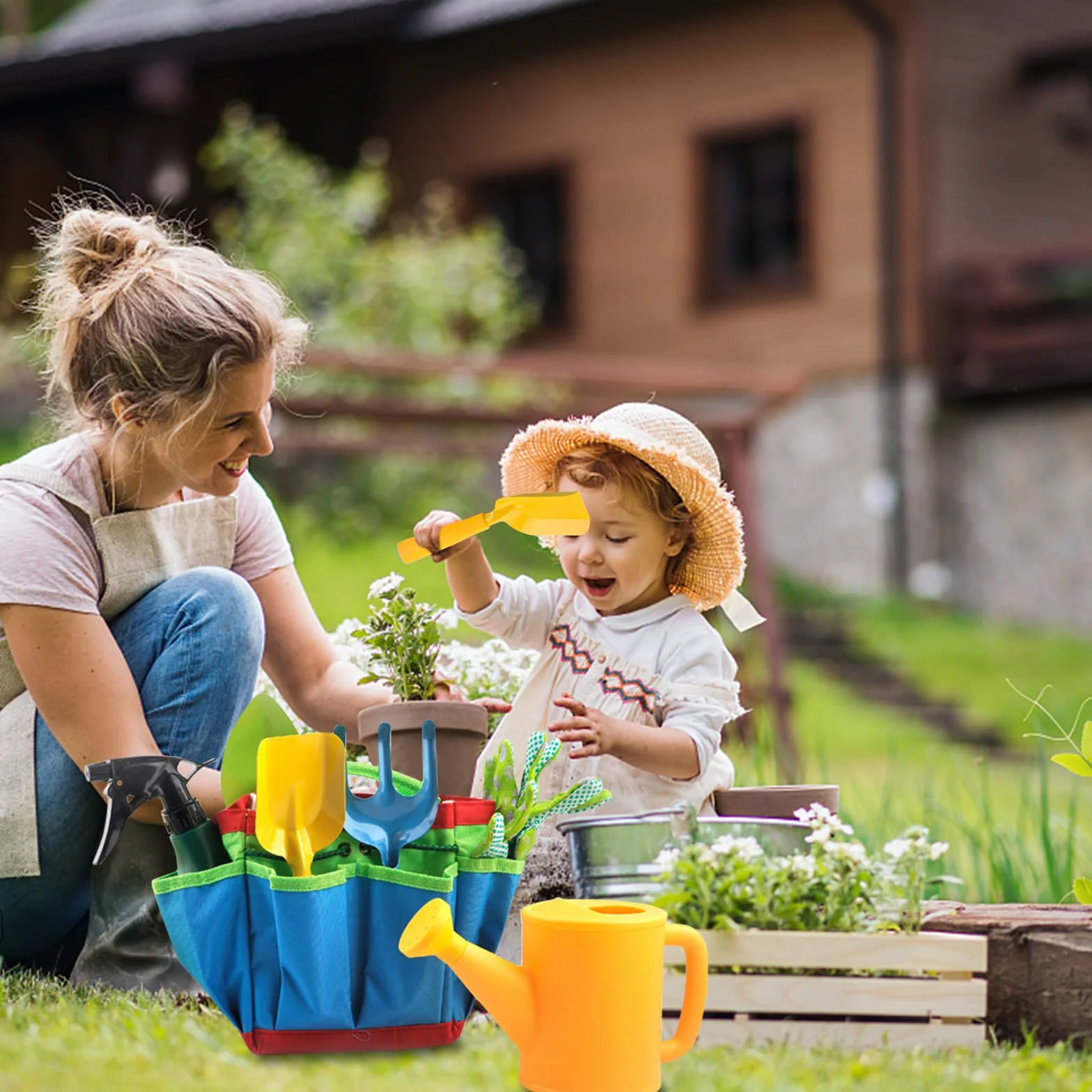 Booaee Set di Attrezzi da Giardinaggio per Bambini, 23 Pezzi con Annaffiatoio