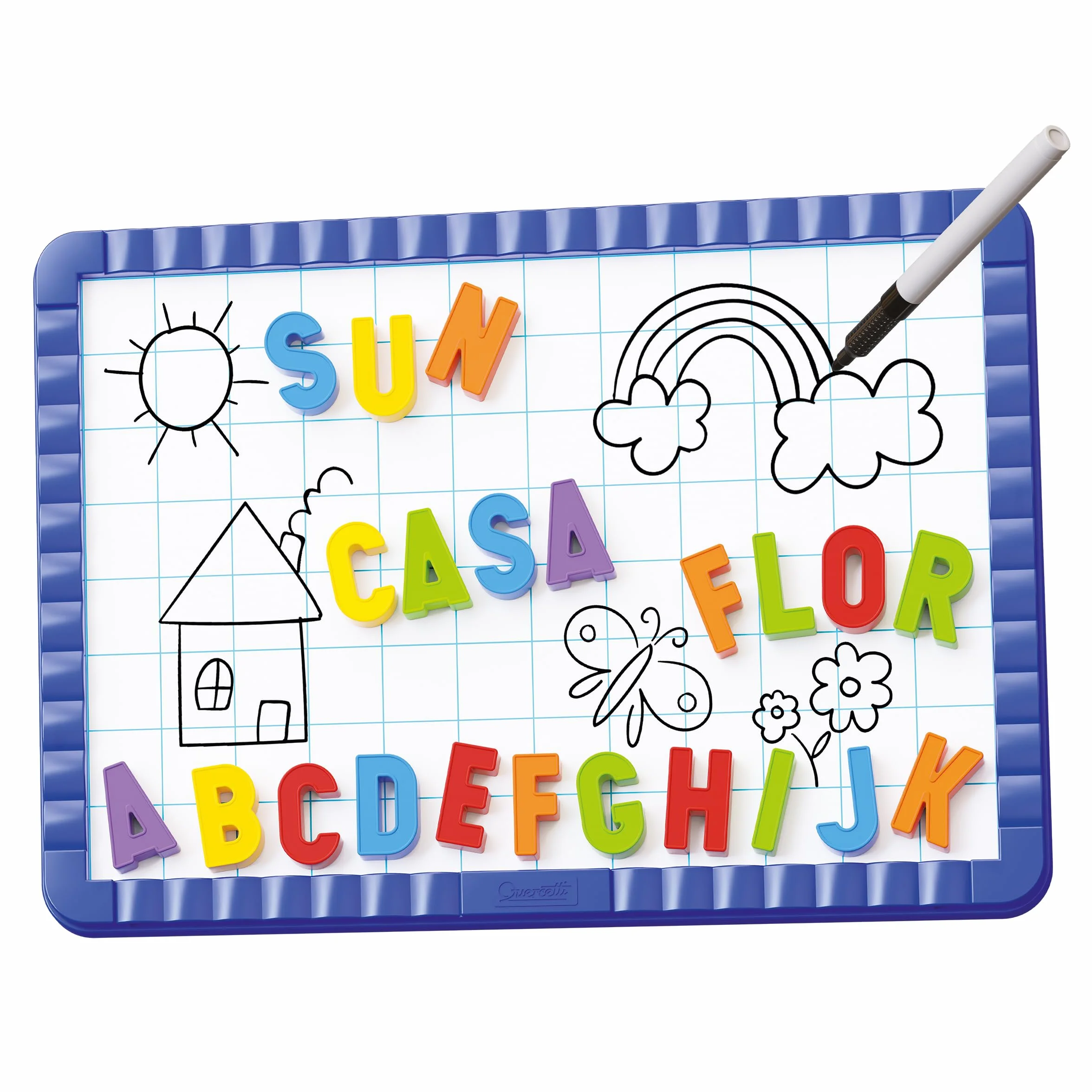 Quercetti Magnetino Letters Basic, Lavagna Magnetica con 48 Lettere Magnetiche per Bambini, Gioco Educativo 4 Anni, Made in Italy