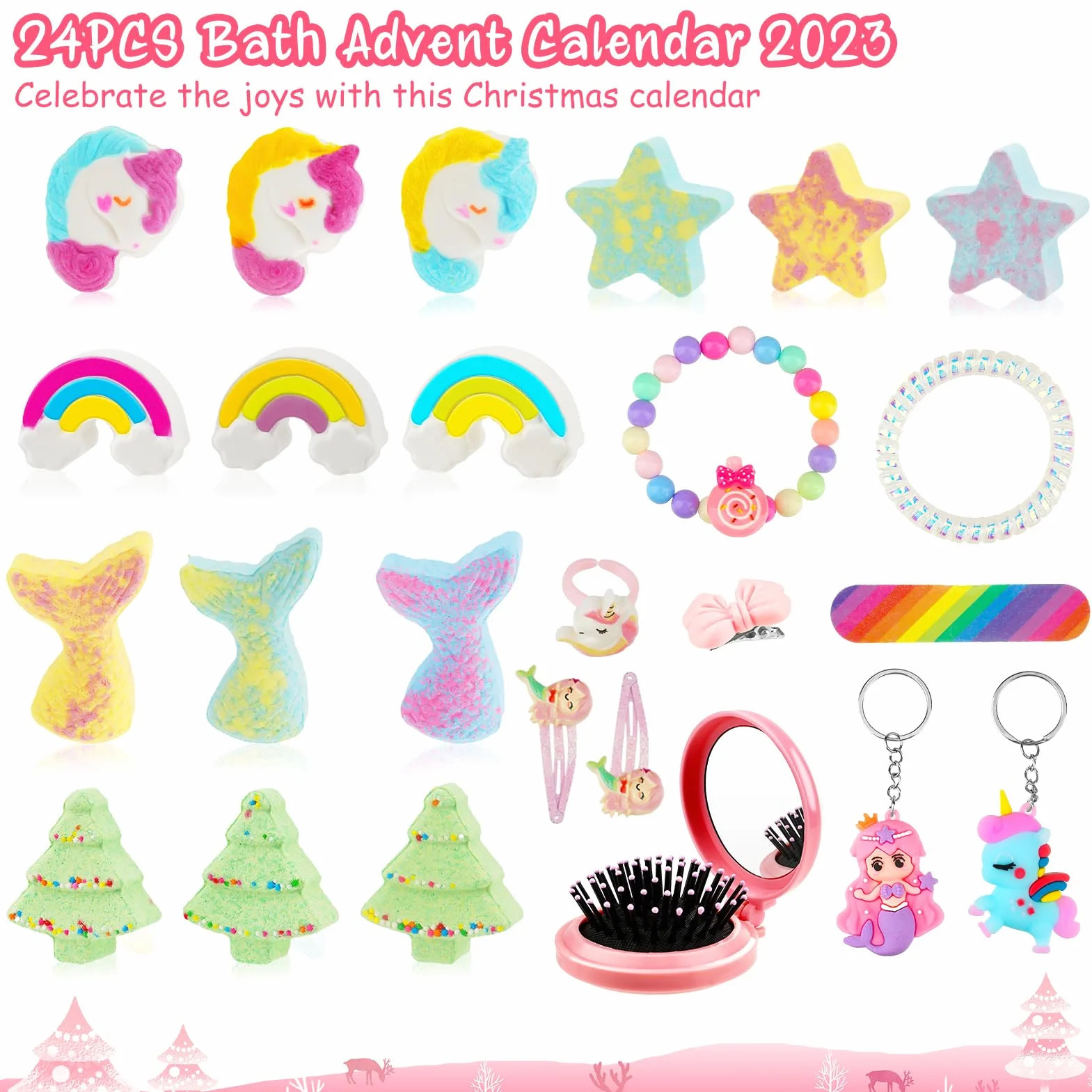 Aifanciey Calendario Avvento Bambini 2025, Unicorno Stella Calendario Bombe da Bagno Sorpresa Idee Regalo Natale, Compleanno per Bambini Ragazze 4 5 6 7 8 9 Anni, rosa