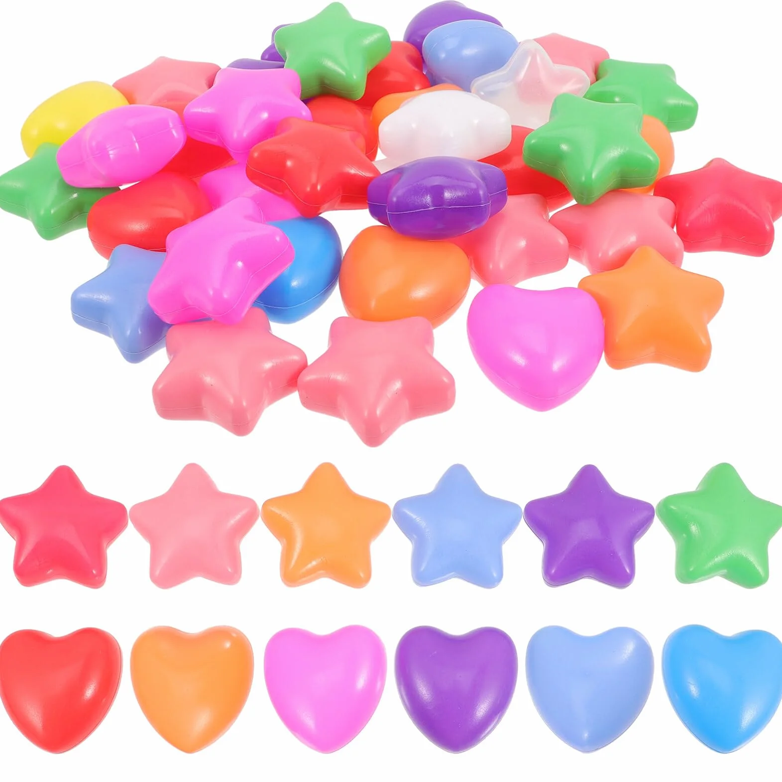 100 palline colorate dell'oceano a forma di cuore e stella, per bambini – giocattoli da nuoto in plastica per balli, feste e tempo di gioco