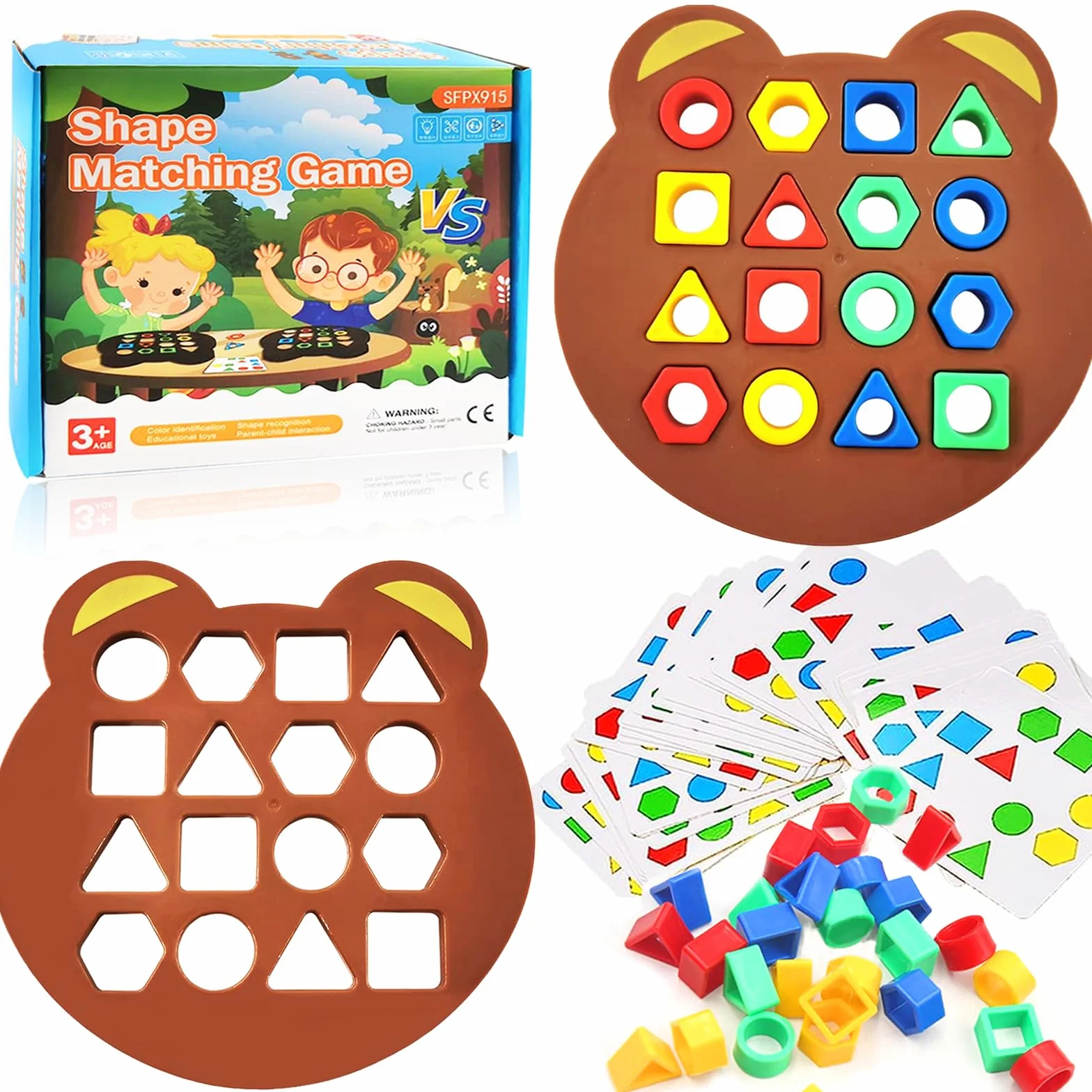 Gioco di Corrispondenza di Forme Geometriche, Montessori Color Shape Matching Game, Giocattolo Educativo Riconoscimento Colori e Forme, Puzzle Board Logica per Bambini 3+ Anni (Orso)