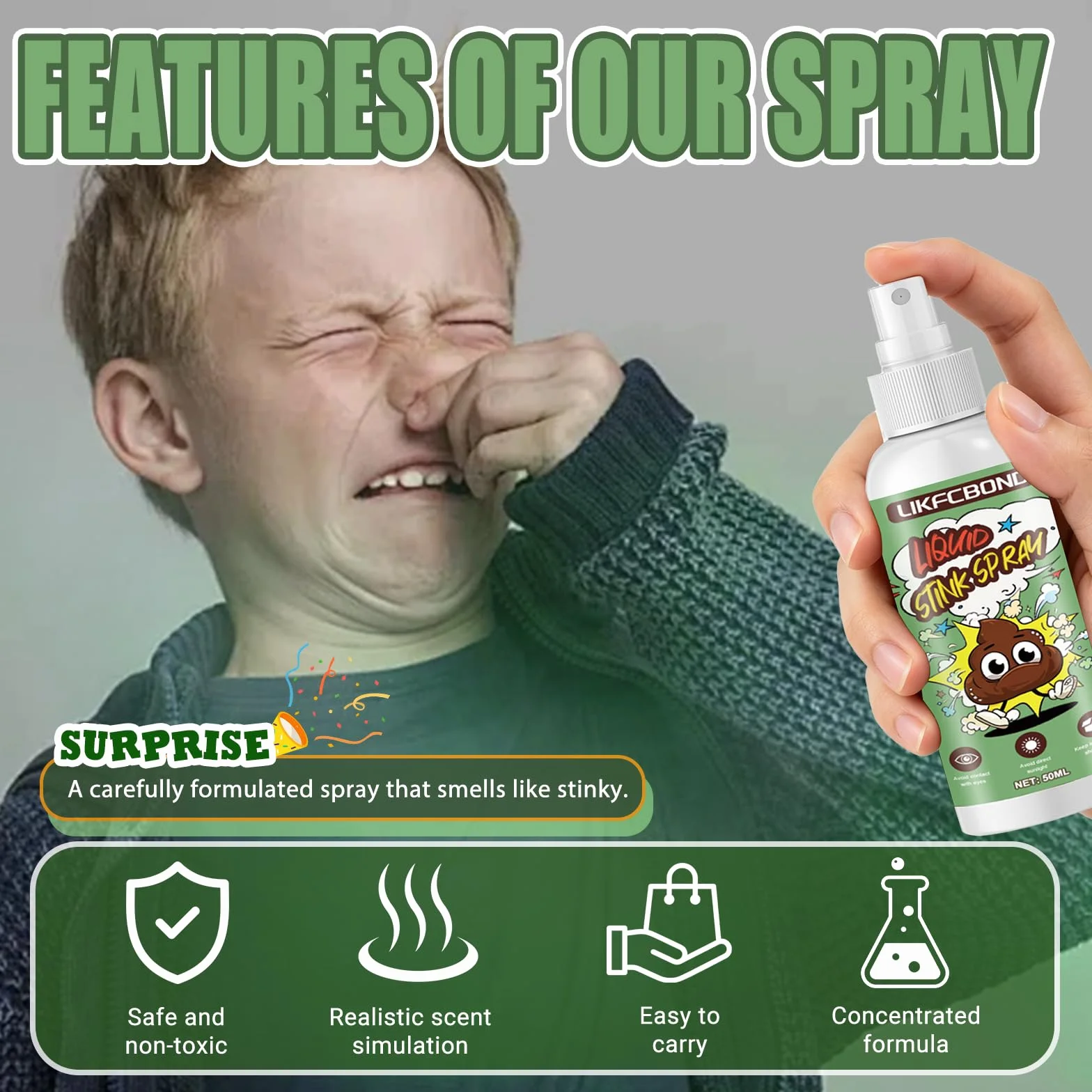 Spray Scoreggia Puzzolente, Spray Puzzolenti Scherzo Scoreggia, Spray Scoreggia per Scherzi, Spray di Scoreggia per Halloween Scoreggiare Adulti, 1 Pezzi, 50ml