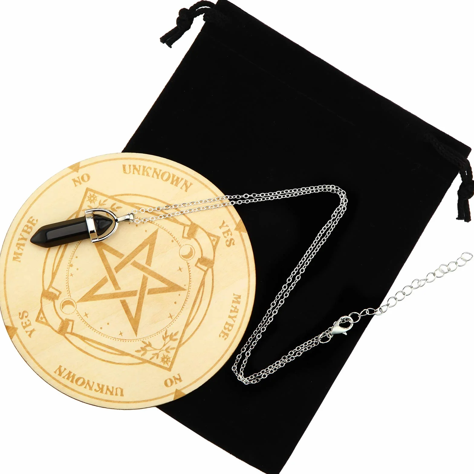 Jetec Tavola di Pendolo a Stella Bacheca Metafisica di Divinazione Rabdomanzia in Legno Intagliato con Collana Rabdomantzia Pendolo di Cristallo Kit Altare Wiccan