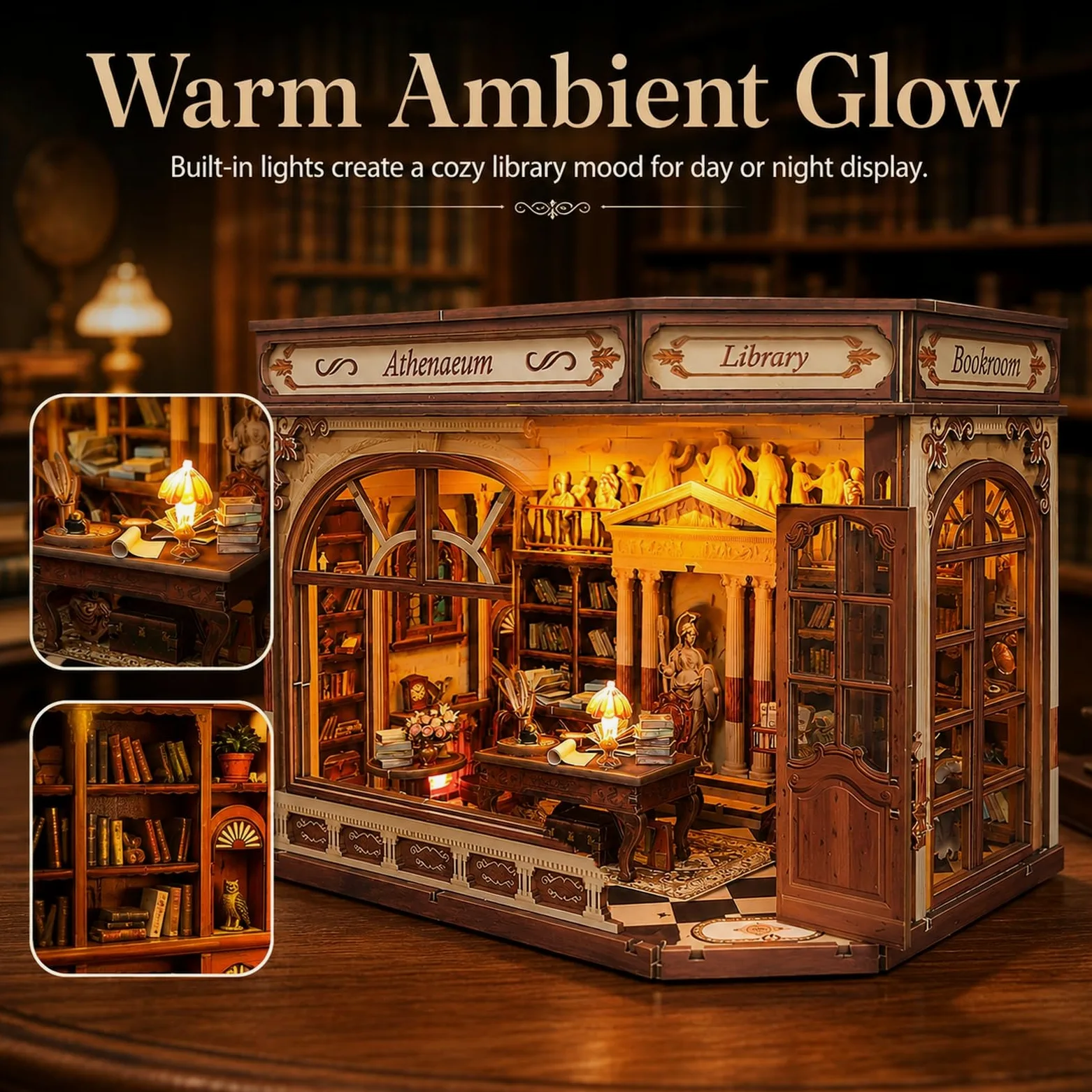 GOOGO Kit Book Nook, casa in miniatura fai da te Book Nook con luce LED, puzzle 3D in legno, fermalibri decorativo per libreria, regalo creativo per adulti e ragazzi dai 14 anni in su (Studio)