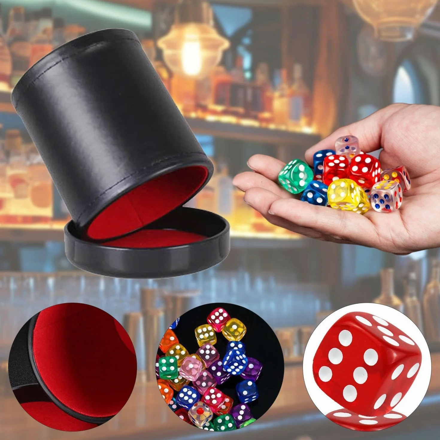 1 Tazza per Dadi in Pelle E Velluto con Coperchio E 10 Dadi Colorati, Accessori per Giochi da Tavolo, Giochi di società Interattivi, Giocattoli da Lancio