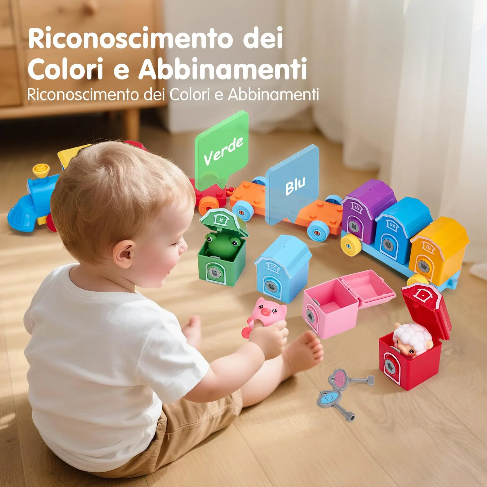 hahaland Giochi Montessori 1 Anno, Set Treno Giocattolo Educativo con Conteggio, Abbinamento e Ordinamento per Bambino 1 2 3 Anni