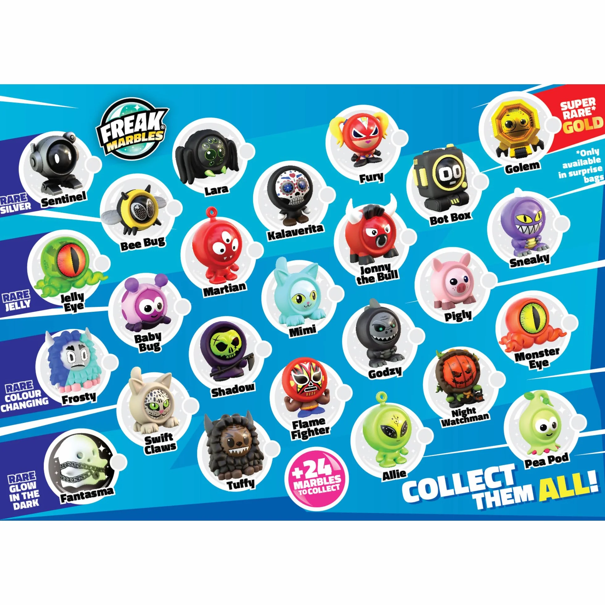 Freak Marbles Totem Pack C 6 biglie colorate con disegni abbinati 1 rara