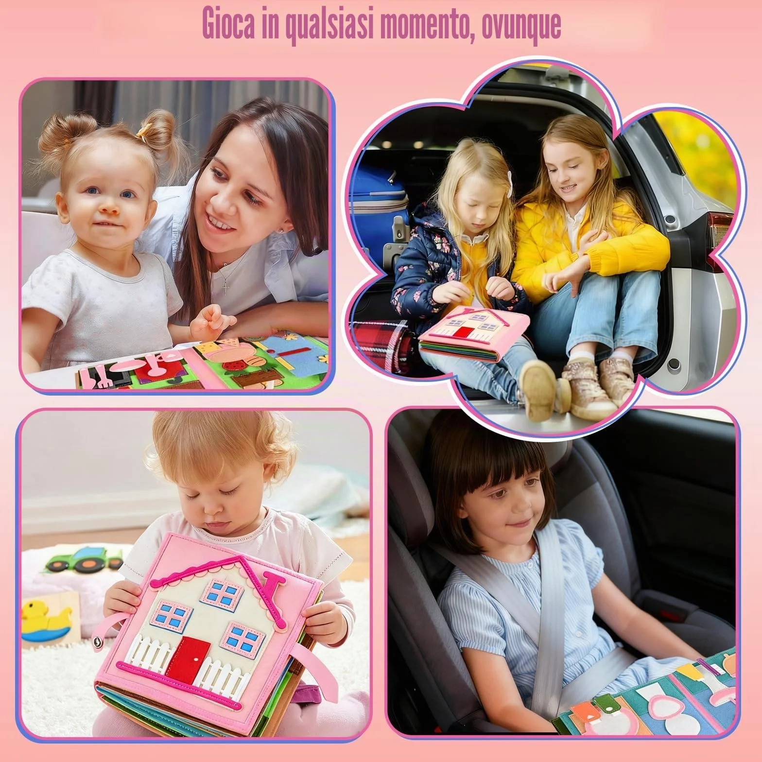 Libro Sensoriale Montessori per Bambini 1-6 Anni, Gioco Educativo 3D in Feltro