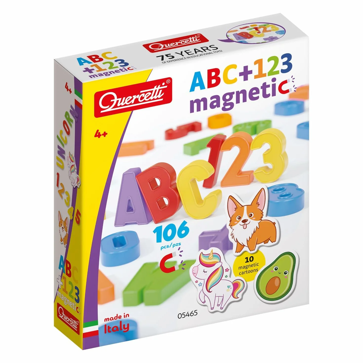 Quercetti ABC 123 Magnetic, Lettere e Numeri Magnetici per Bambini, Calamite Giochi Educativi 4 Anni, Lavagna Magnetica