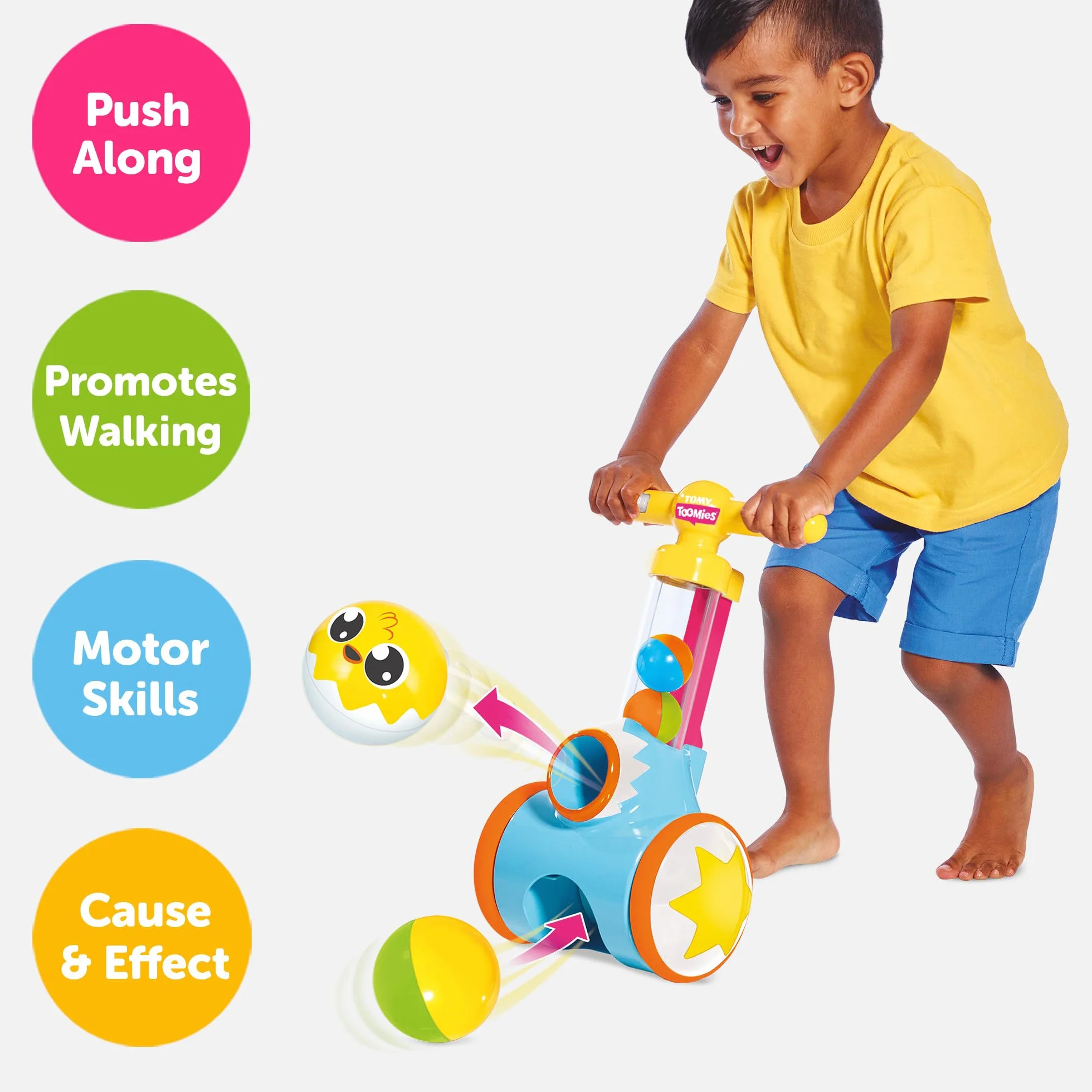 Toomies Tomy PIC And Pop Push Along Baby Toy, Toddler Ball Popper with Ball Launcher And Collector, Suitable for 18 Months, 2 And 3 Year Old Boys And Girls