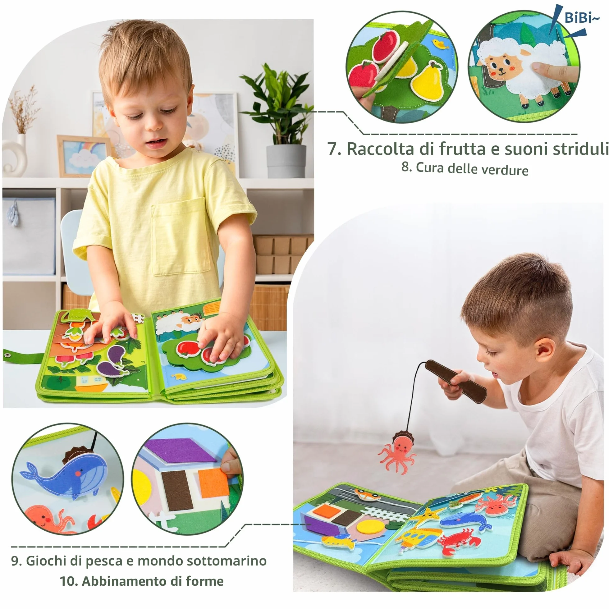 Busy Board Montessori 1 Anno, 22 in 1 Libro Interattivo in Feltro, Giochi Sensoriali Educativi per Bambini 1-4 Anni