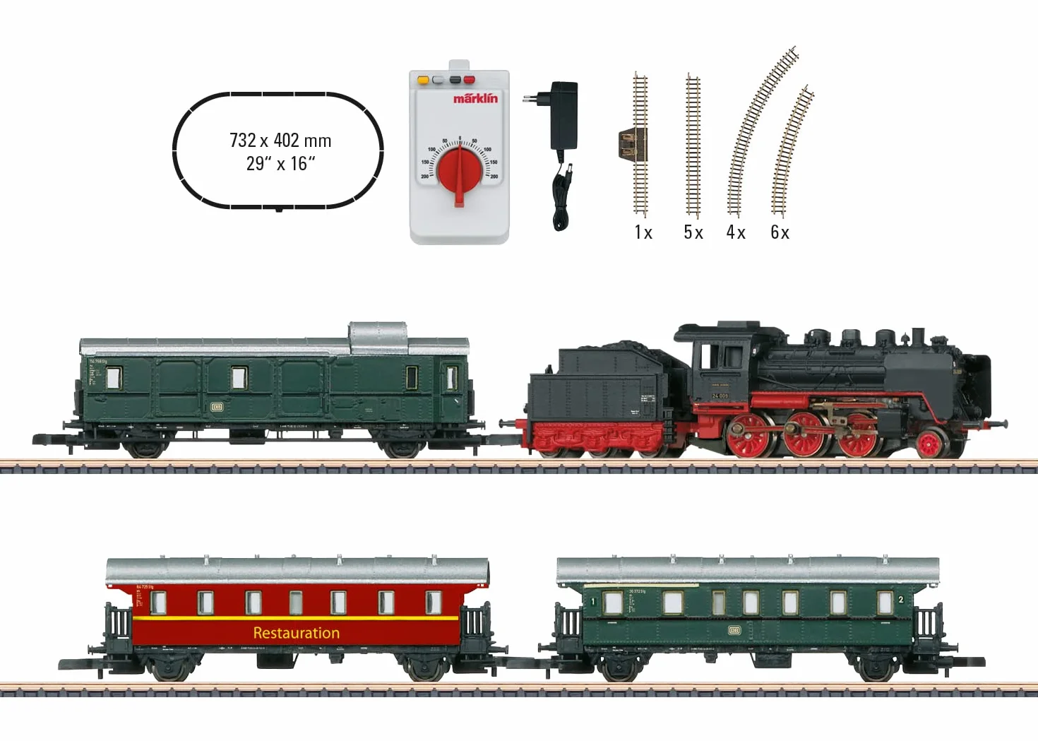 Märklin Modelleisenbahn 81874 Treno passeggeri Museum con Flok a vapore BR 24 Locomotiva Traccia Z 24 cm
