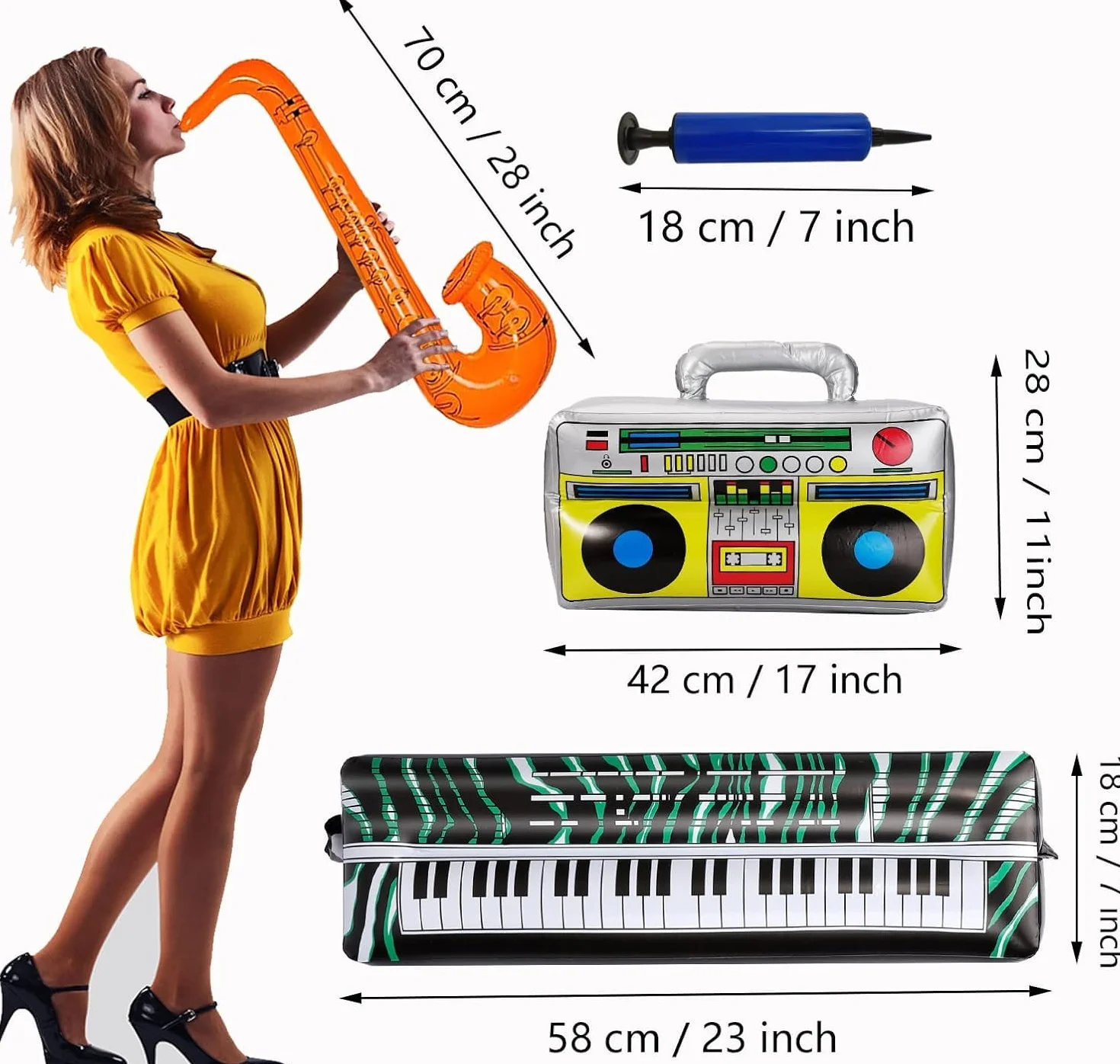Gonfiabili per Feste Set di 16 Strumenti Gonfiabili Sassofono Chitarra Decorazione
