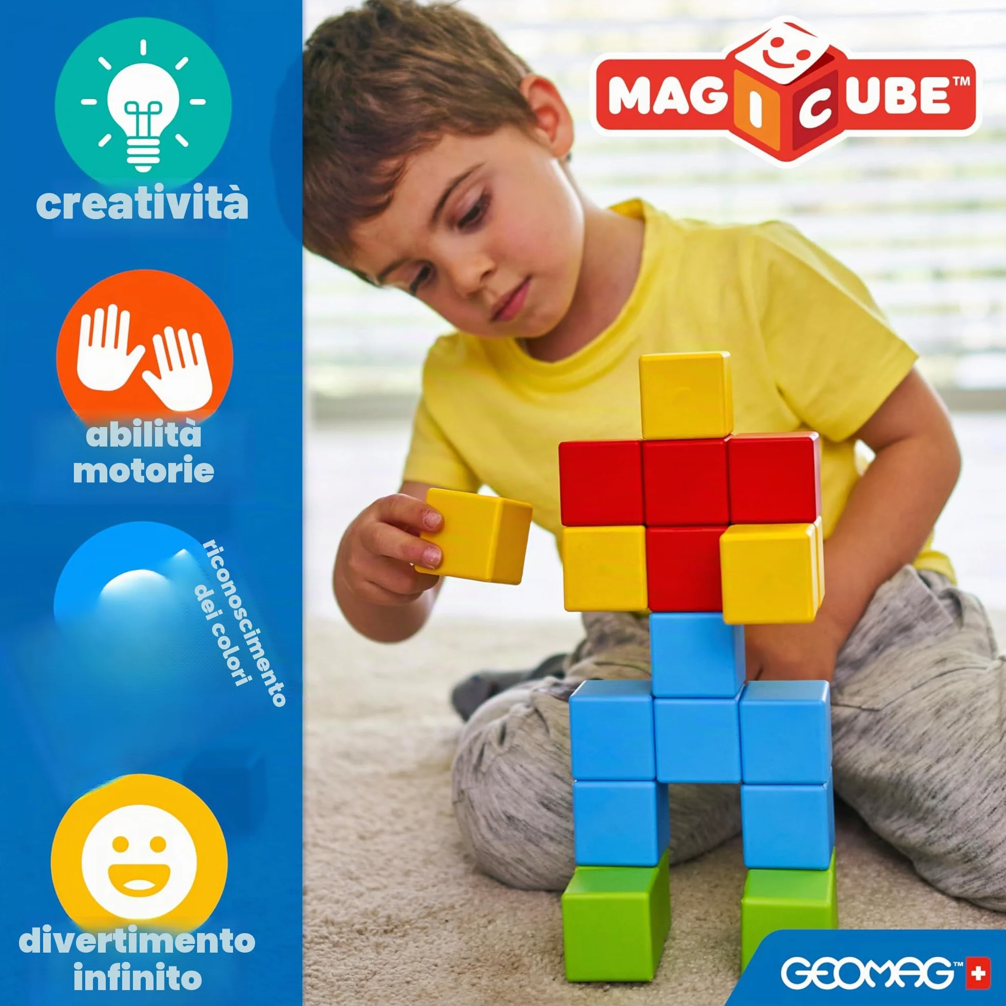 Geomag Magicube 1+ Shapes Blocchi Magnetici 4 Colori 13 Cubi Plastica Riciclata