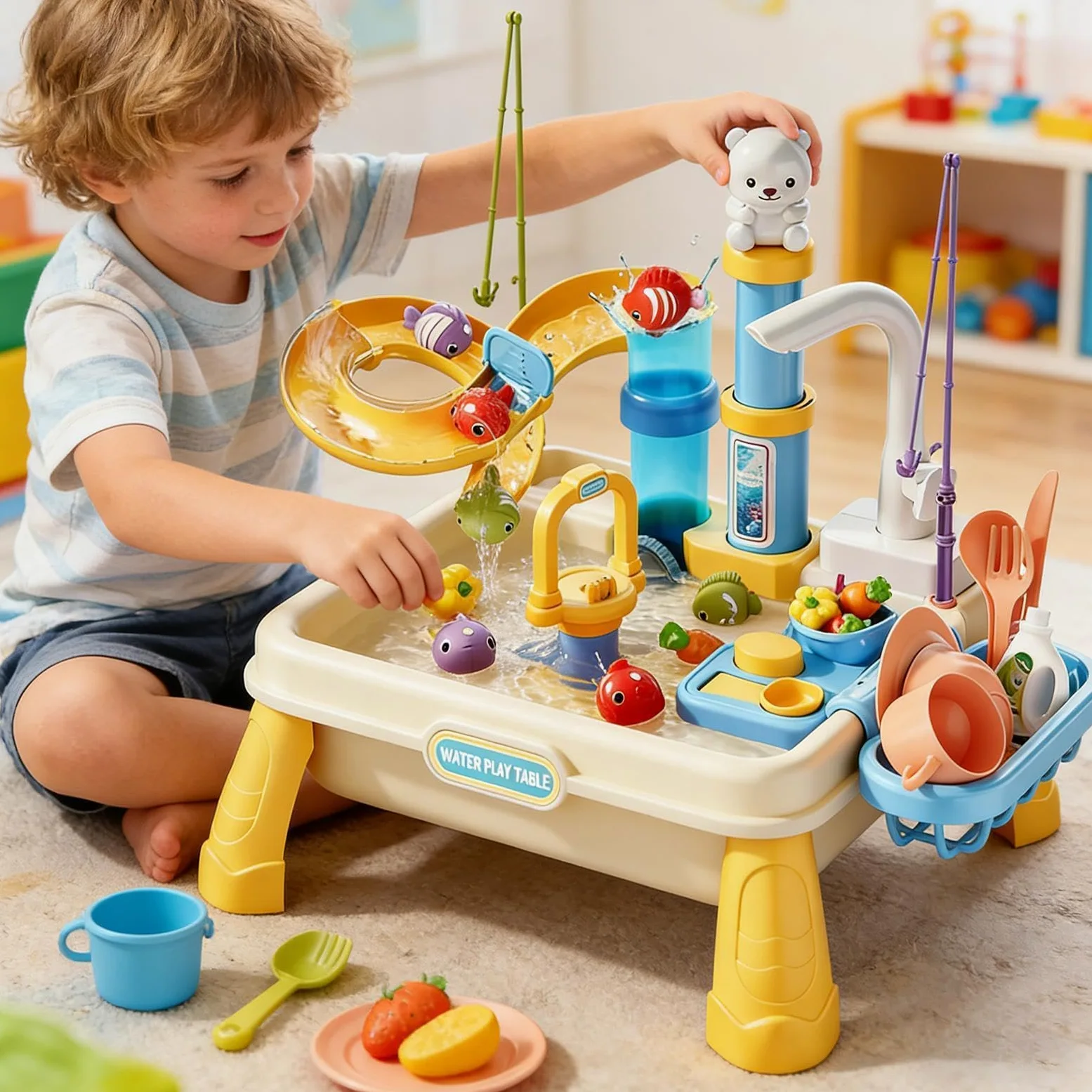 Tavolo 'Acqua Sensoriale da Esterno con Pompa Integrata | Tavolo Acqua per Attività per Bambini 4-8 Anni Cameretta Giardino
