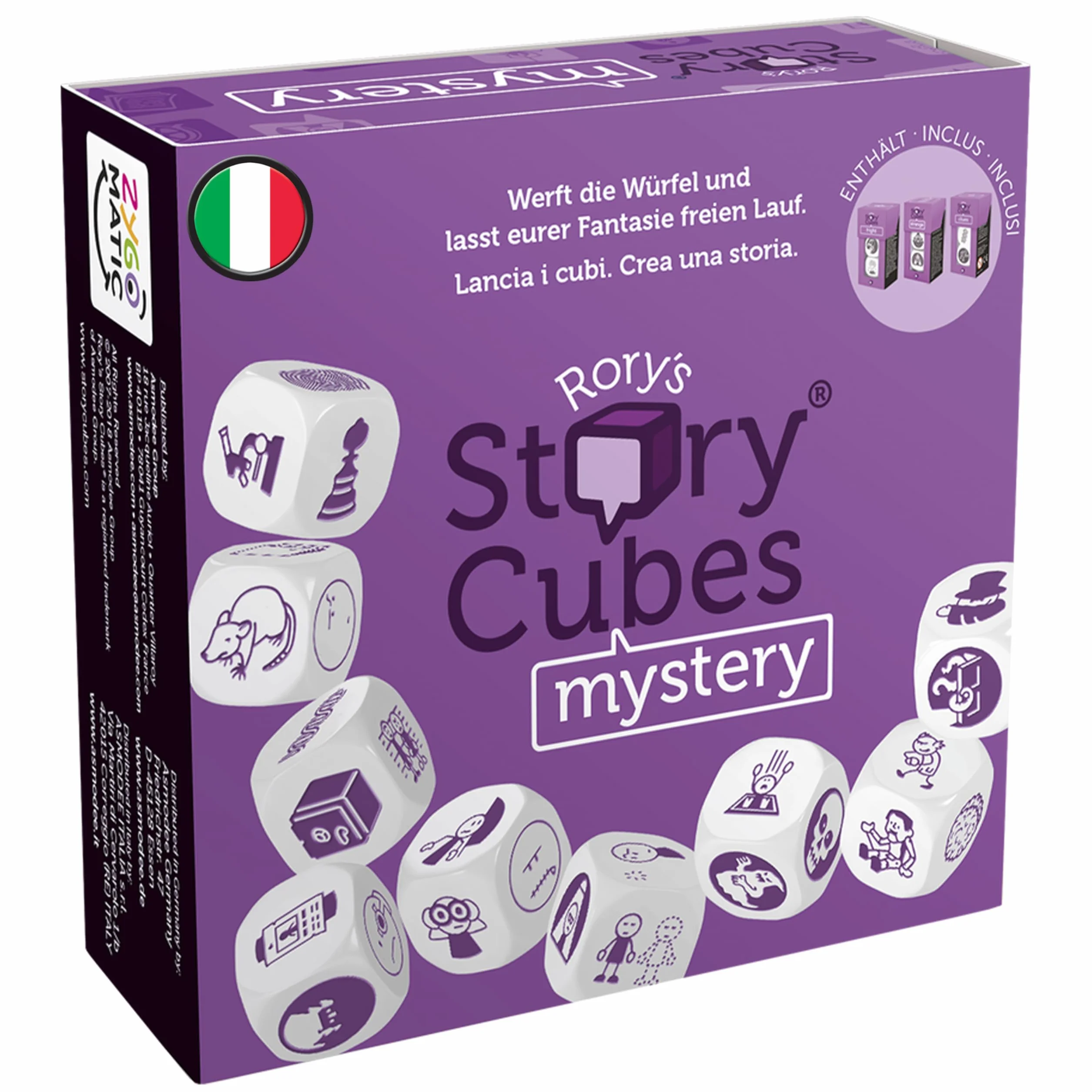 Asmodee Italia, Rory's Story Cubes Mistery (Viola), Gioco di Dadi per Creare Storie, Edizione in Italiano, 8079