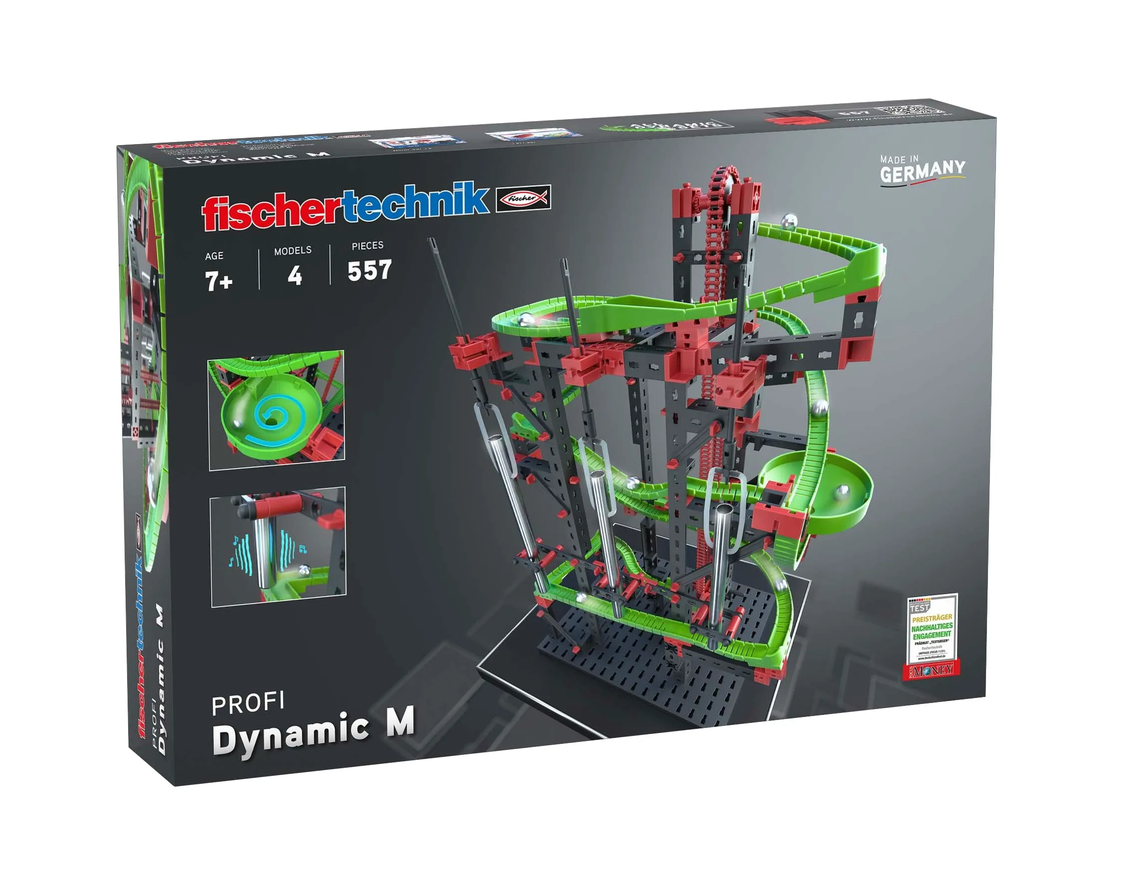 fischertechnik Dynamic M, pista per biglie sonora 7+ anni, 4 modelli | Pista per biglie versatile per bambini 533872, gioco di costruzioni con tubi sonori e binari flessibili