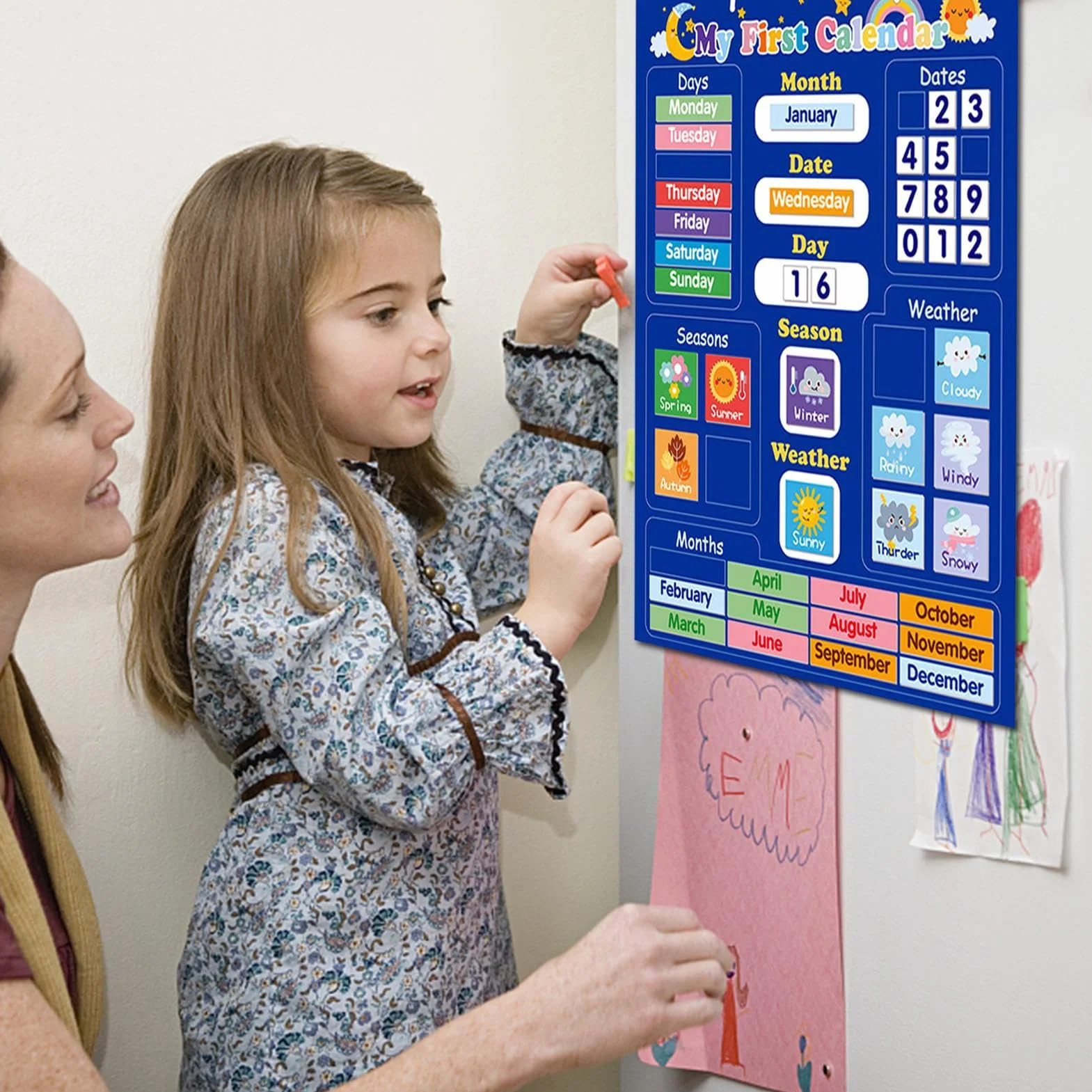 Calendario giornaliero magnetico Kids, primo calendario magnetico giornaliero, calendario per bambini per bambini Giorno del della settimana Bulletin Bulletin Time Bulletin Board