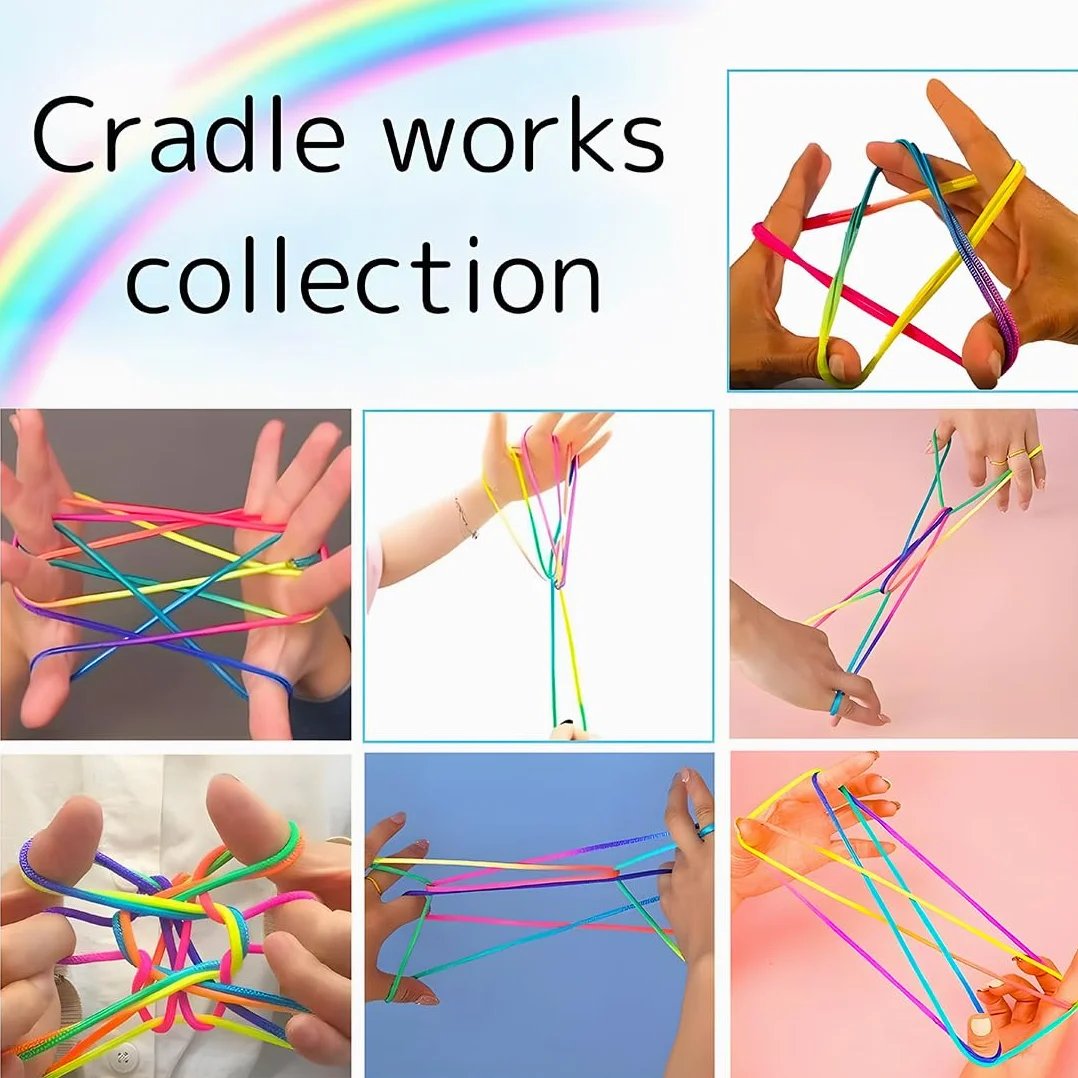 Rainbow Rope 12 Pezzi Giochi di Corda Mano Bambini Finger Twist Gioco a Filo Gioco del Dito Lunghezza 165cm