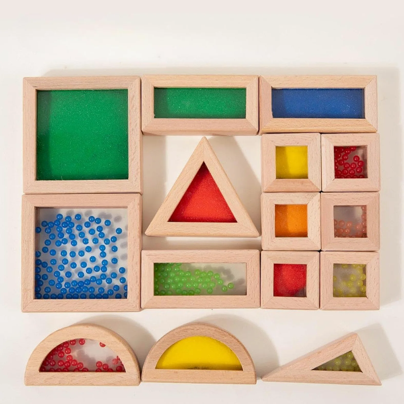 Qianly Blocchi Da Costruzione in Legno, Blocchi Geometrici, Set di Blocchi Impilabili per Lo Sviluppo Della Motricità Fine, Giocattoli Da Costruzione, 15 Pezzi, Taglia unica bambino