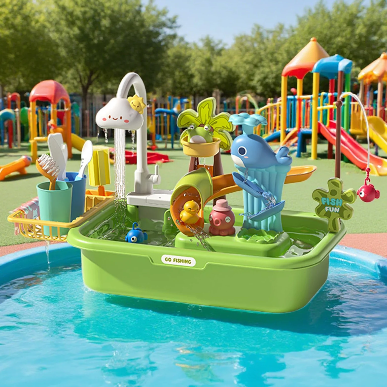 Generico Tavolo Acquatico Tavolo Sabbia e Acqua | Interattivo Educativo Sensoriale con Pompa per Cortile Spiaggia Casa Esterno Sviluppo Abilità Motorie