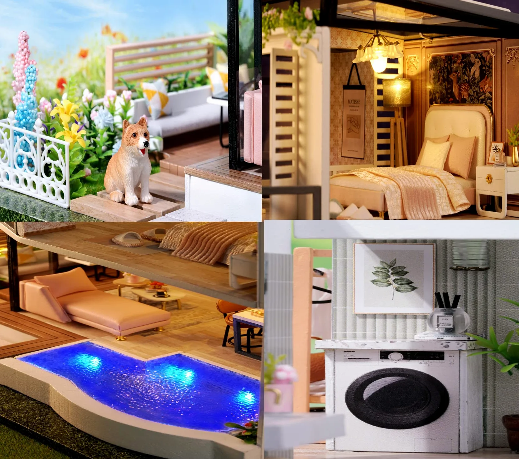 Generico Kit per Casa delle Bambole in Miniatura Fai da Te con Piscina in Legno 3D Giocattolo Puzzle di Pezzi Pretagliati Miniature da Costruire