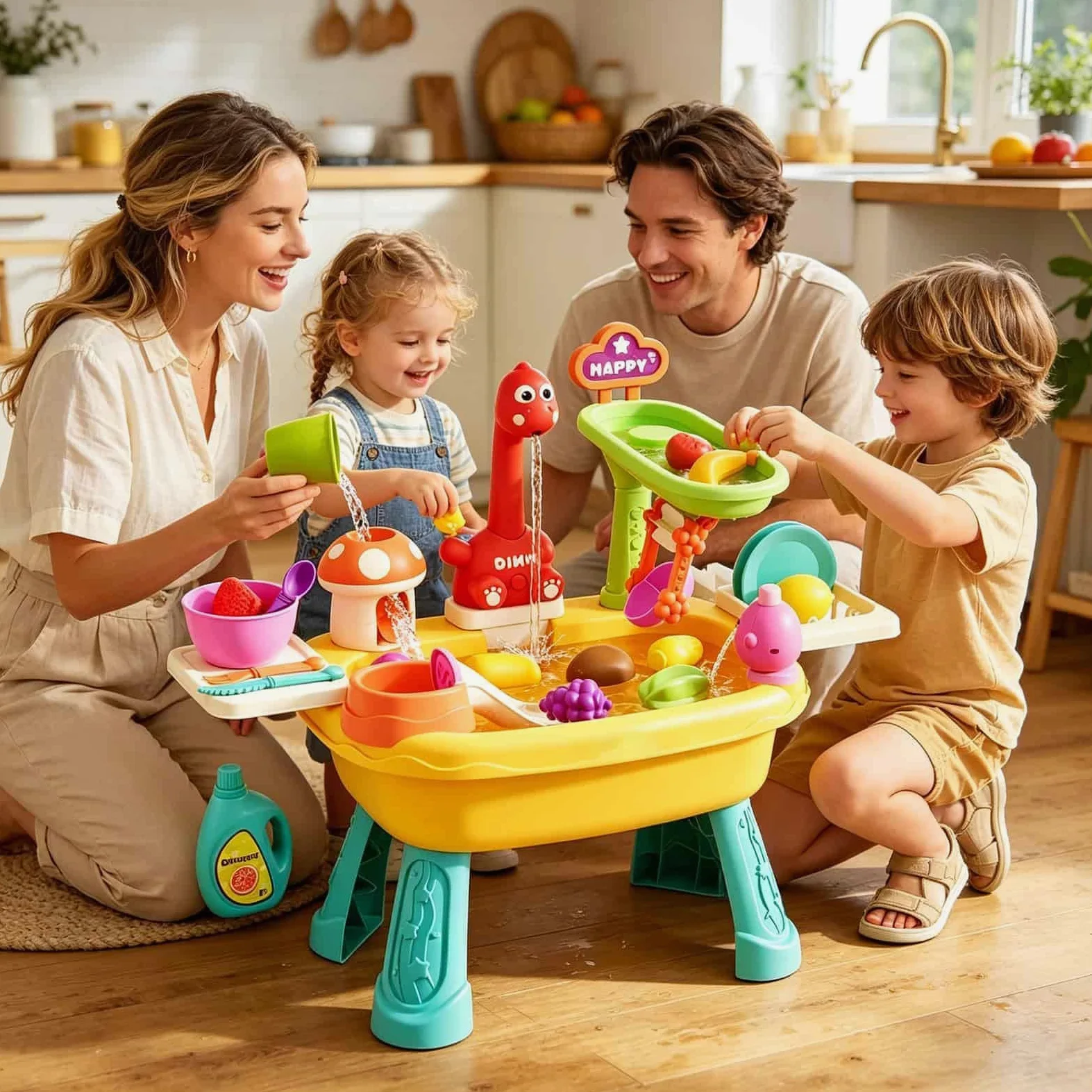 Tavolo da gioco con rubinetto e simpatico set da gioco con dinosauri | Tavolo da gioco per bambini giocattoli d'acqua all'aperto per ragazzi ragazze sviluppo cognitivo educazione precoce e