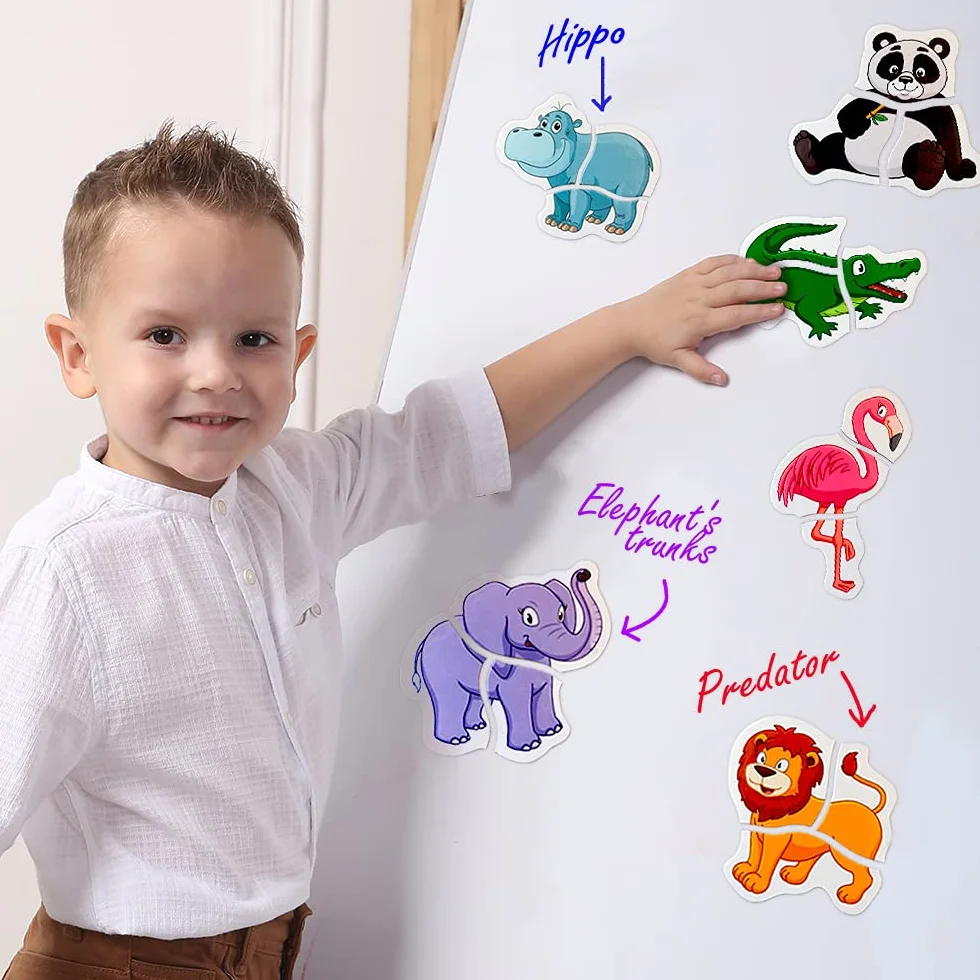 Puzzle Zoo Magnetico Bambini – 6 Puzzle Animali – Grandi Magneti Educativi Neonati – Gioco Montessori Prima Infanzia – Attività Frigorifero Scuola Materna –Regalo Bambini – Magdum