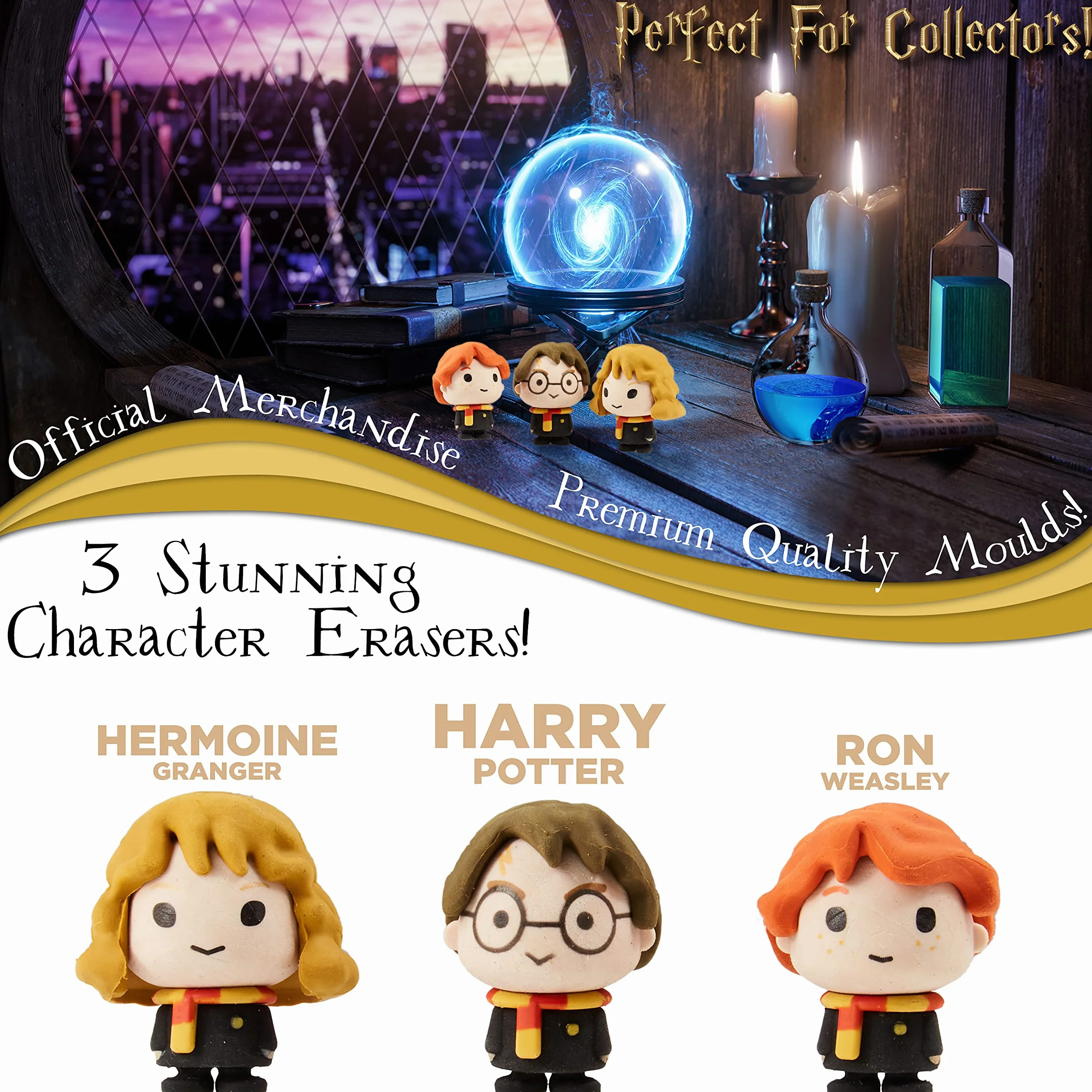 Harry Potter Gomme – Set di 3 gomme fantasia bambino Harry Ron Hermione – Idea regalo Goodies Collection