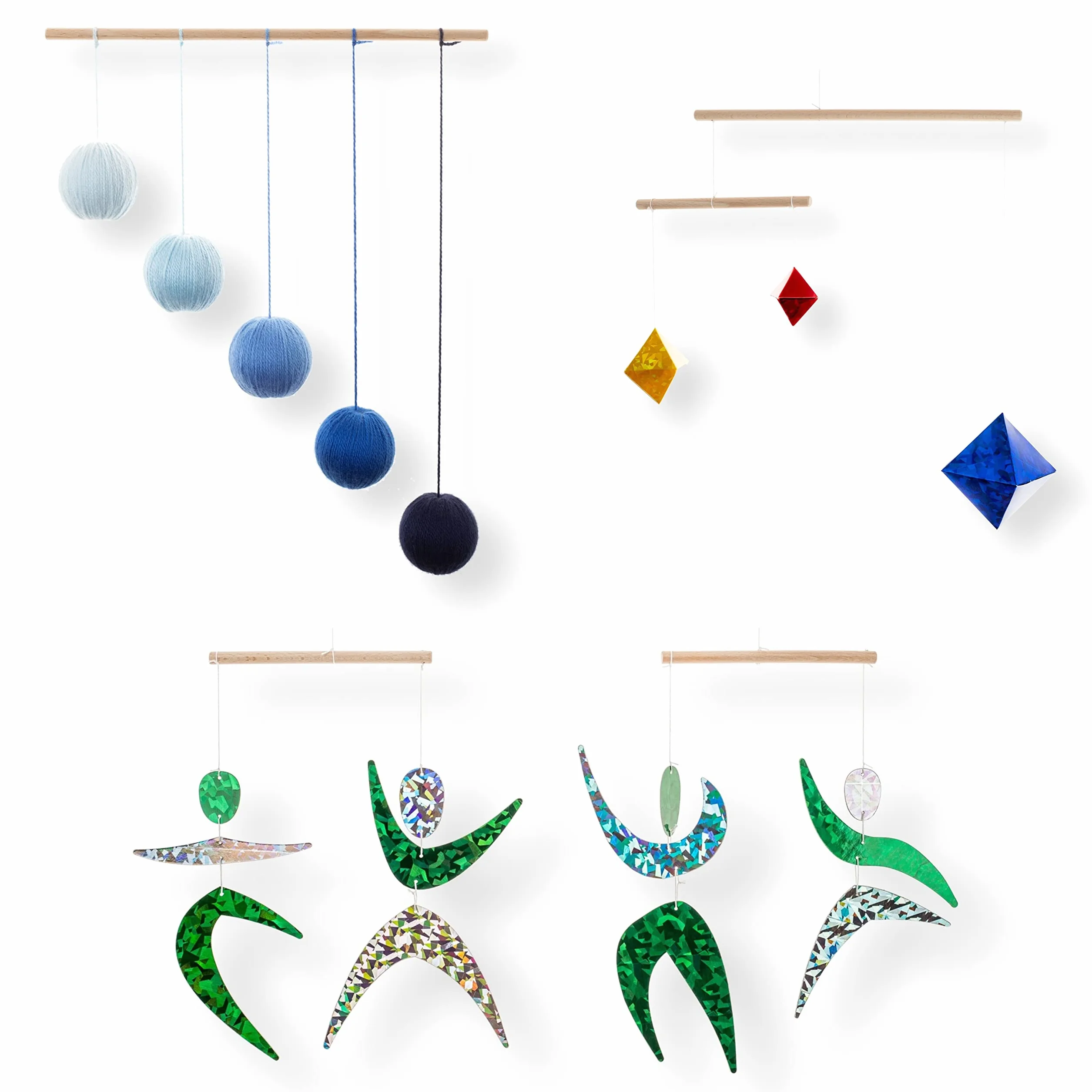 Set of 3 Montessori inspired mobiles - Blue Gobbi, Dancers, Octahedron. Montessori mobile. Baby mobile. Hanging mobile. Crib toy.
