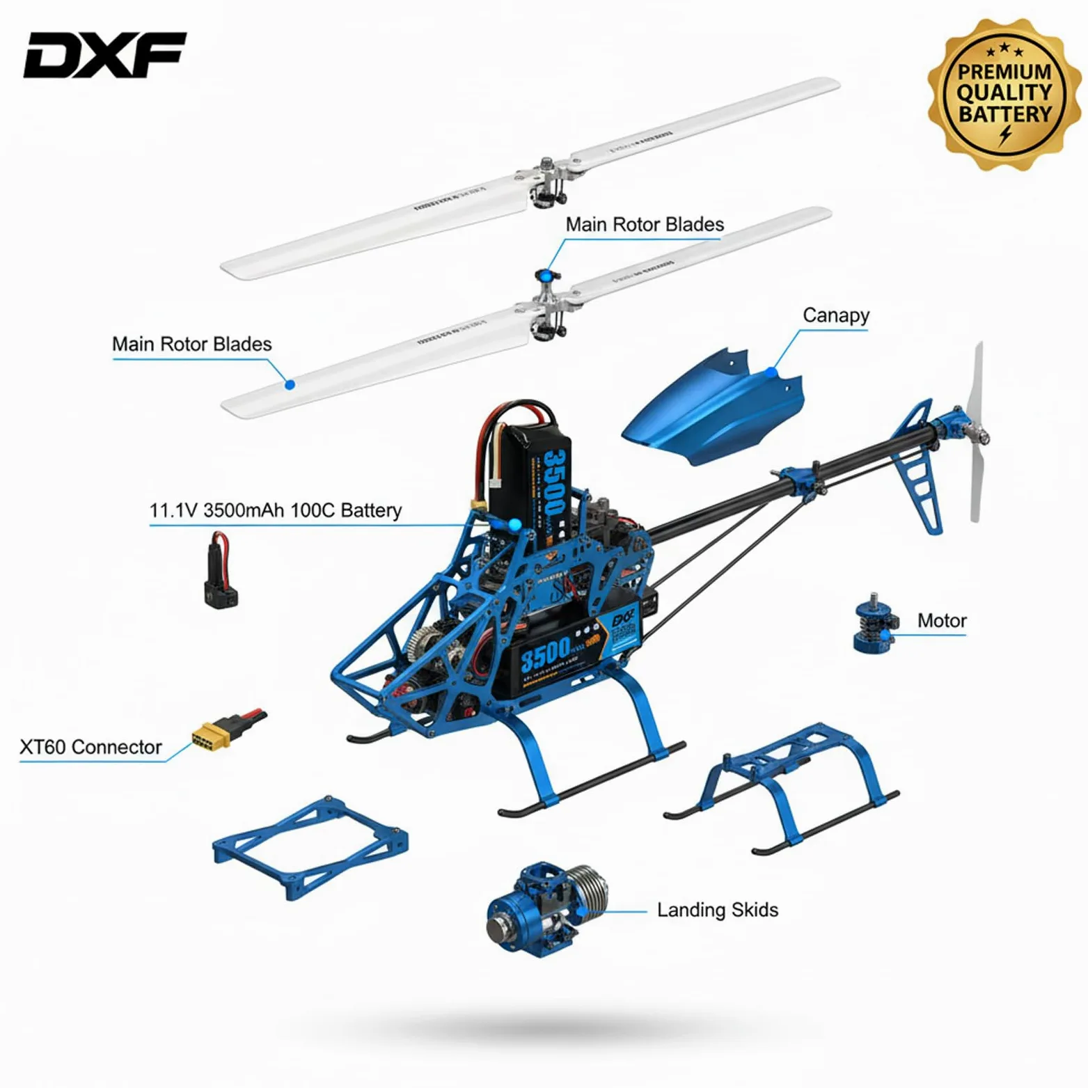 DXF Batteria LiPo 3S 11.1V 3500mAh 100C Spina XT60 Auto RC 1/8 1/10 Truck Buggy Monster Jam Compatta Leggera Potente Gare Racing Modellismo 2 Pezzi