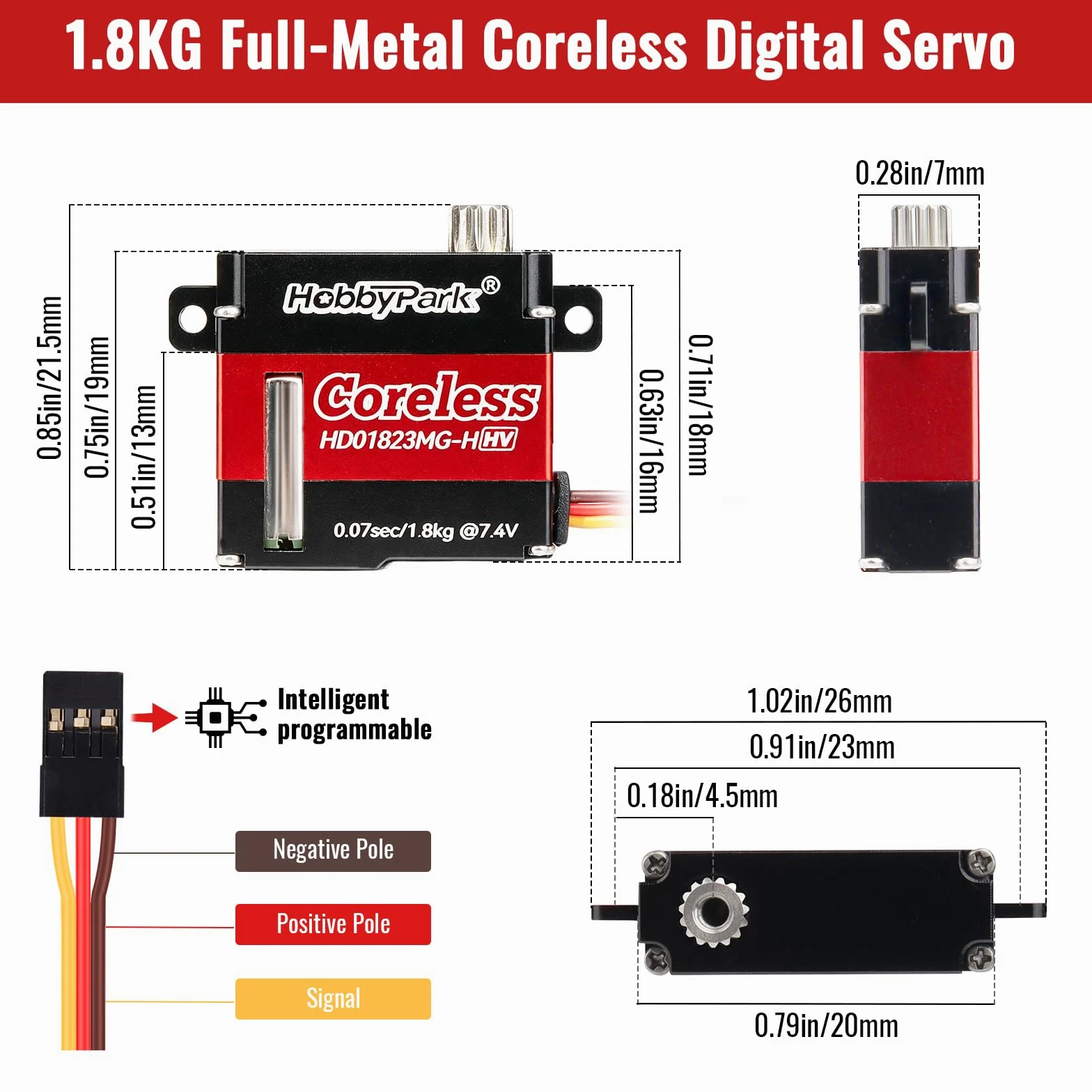 HobbyPark Servo per aereo RC Motore Coreless Tutti gli ingranaggi in metallo Servo digitale ad alta velocità per RC Aircraft Glider Aereo Ala Servo Parti ad ala fissa (w/Top Tabs)